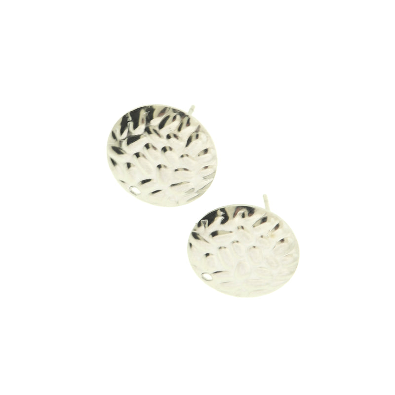 Stainless Steel Earrings - Hammered Round Stud Bases - 16mm x 1mm - 4 Pieces 2 Pairs - ER095