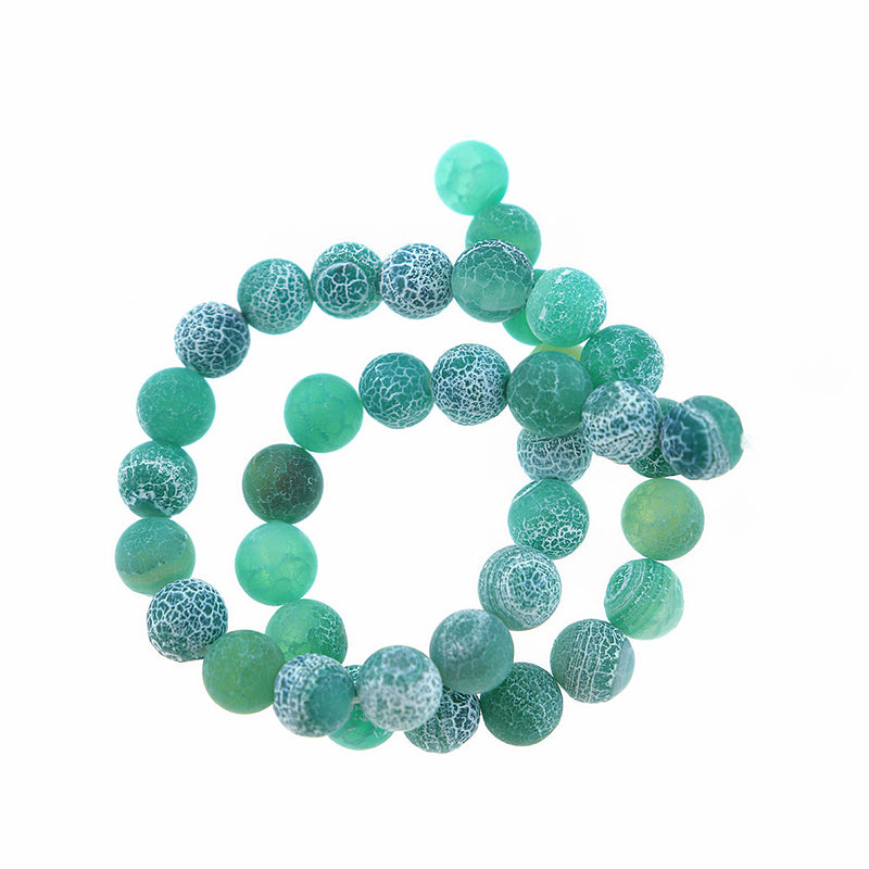 Round Natural Agate Beads 6mm -10mm - Choose Your Size - Green Weathered Crackle - 1 Full 15.5" Strand - BD2416