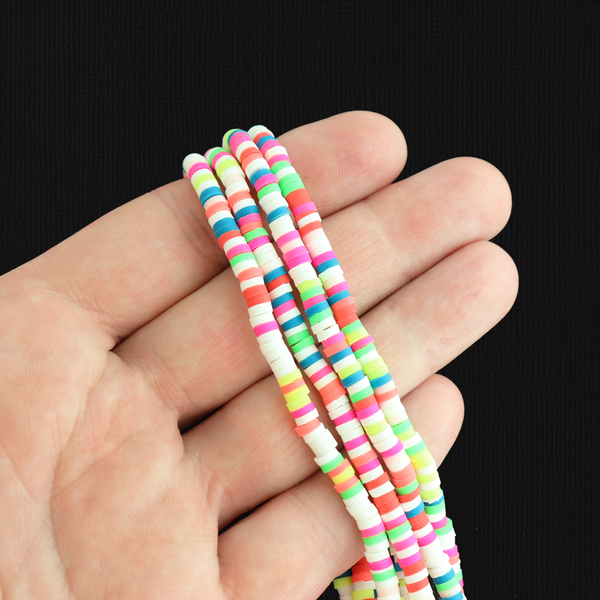 Heishi Polymer Clay Beads 6mm x 1.5mm - Rainbow Glow in The Dark - 1 Strand 300 Beads - BD2810