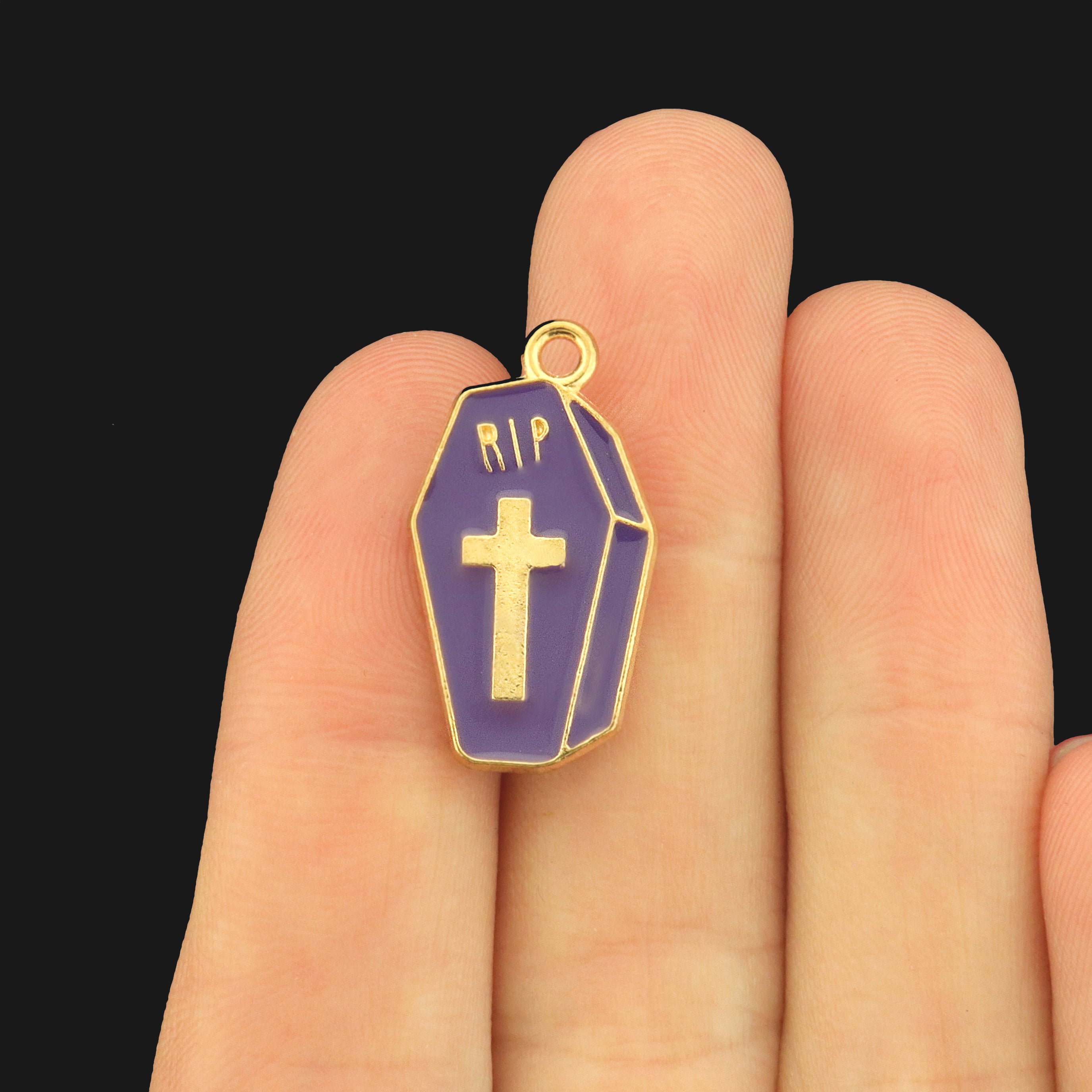 10 Coffin Gold Tone Enamel Charms - E1639