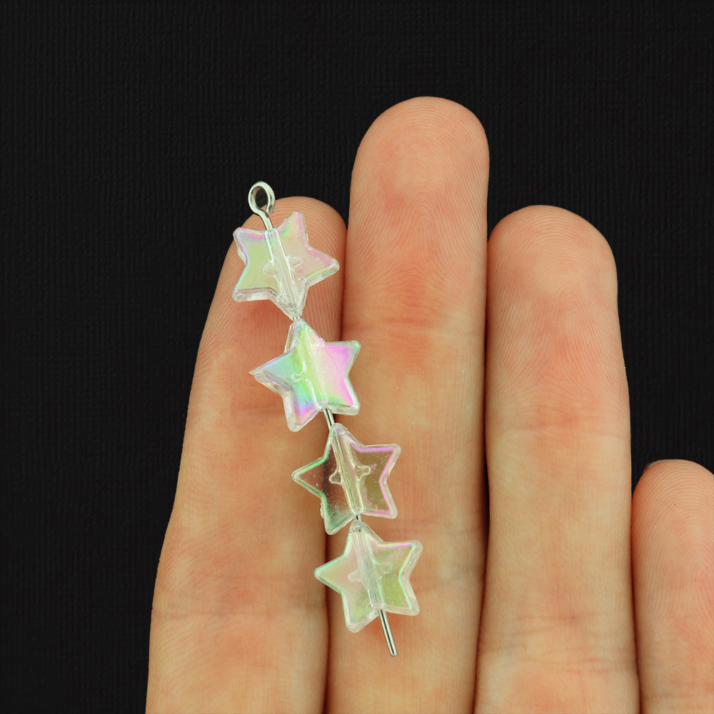 100 Electroplated Star Transparent Acrylic Beads - 10mm - Choose Your Color!