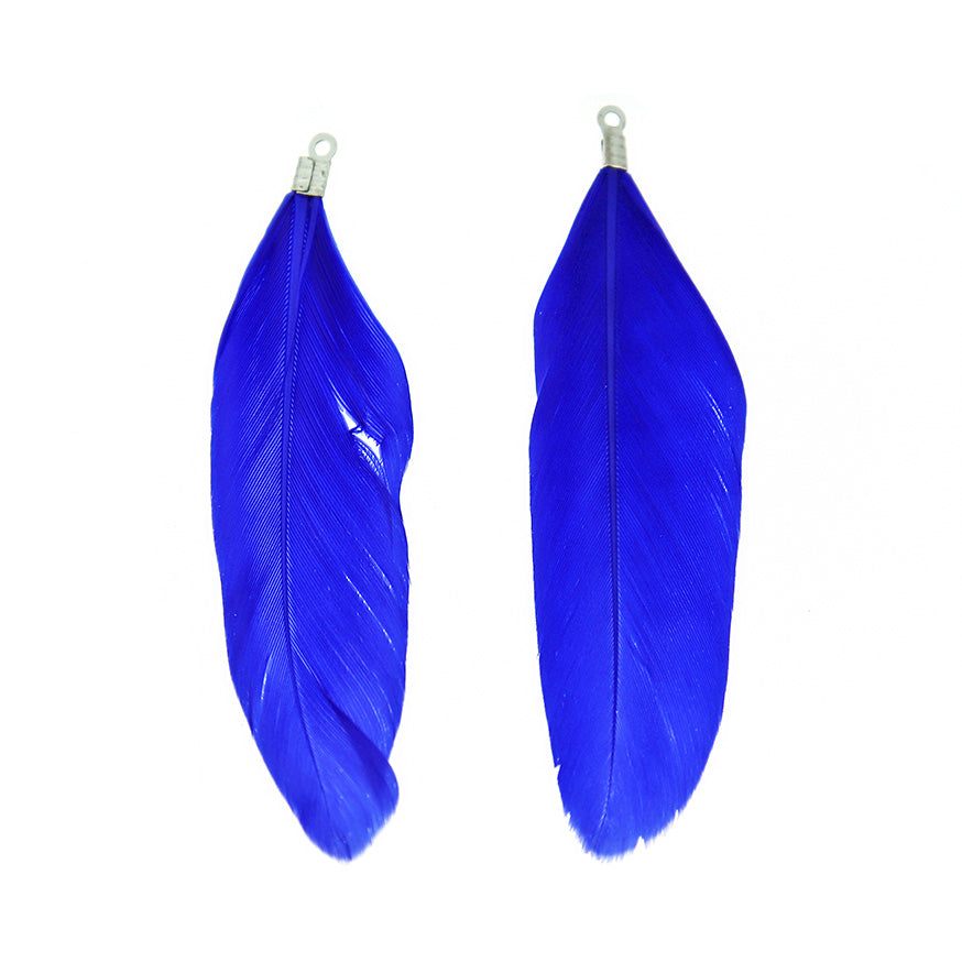 12 Feather Pendants - Silver Tone Cap - Choose Your Color!