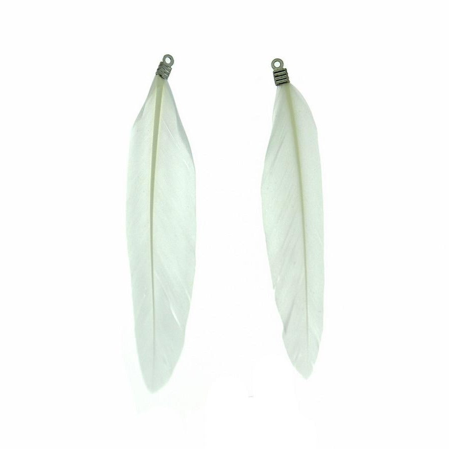 12 Feather Pendants - Silver Tone Cap - Choose Your Color!