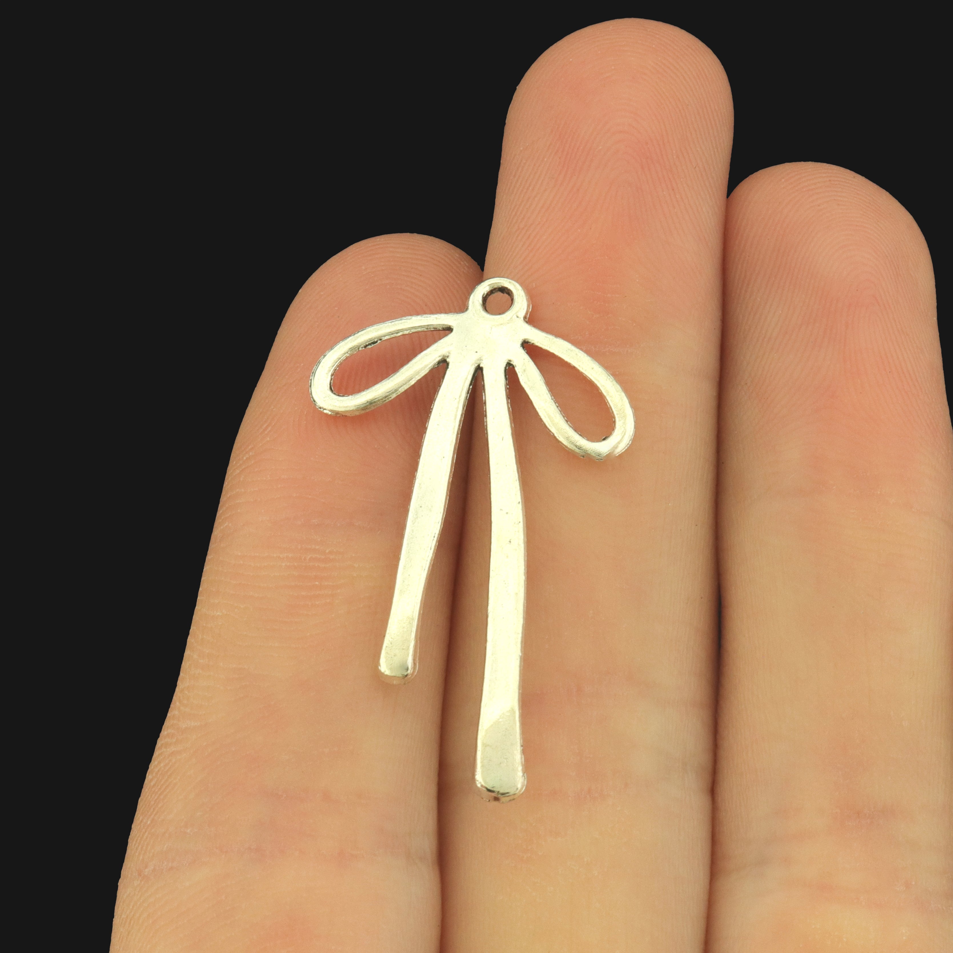 12 Ribbon Silver Tone Charms - Bow Knot - SC9030