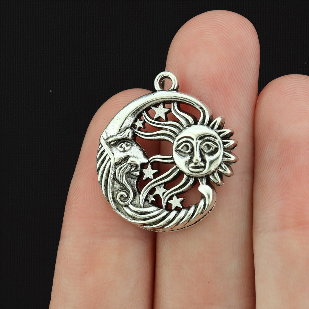 12 Sun Moon and Stars Antique Silver Tone Charms - SC457