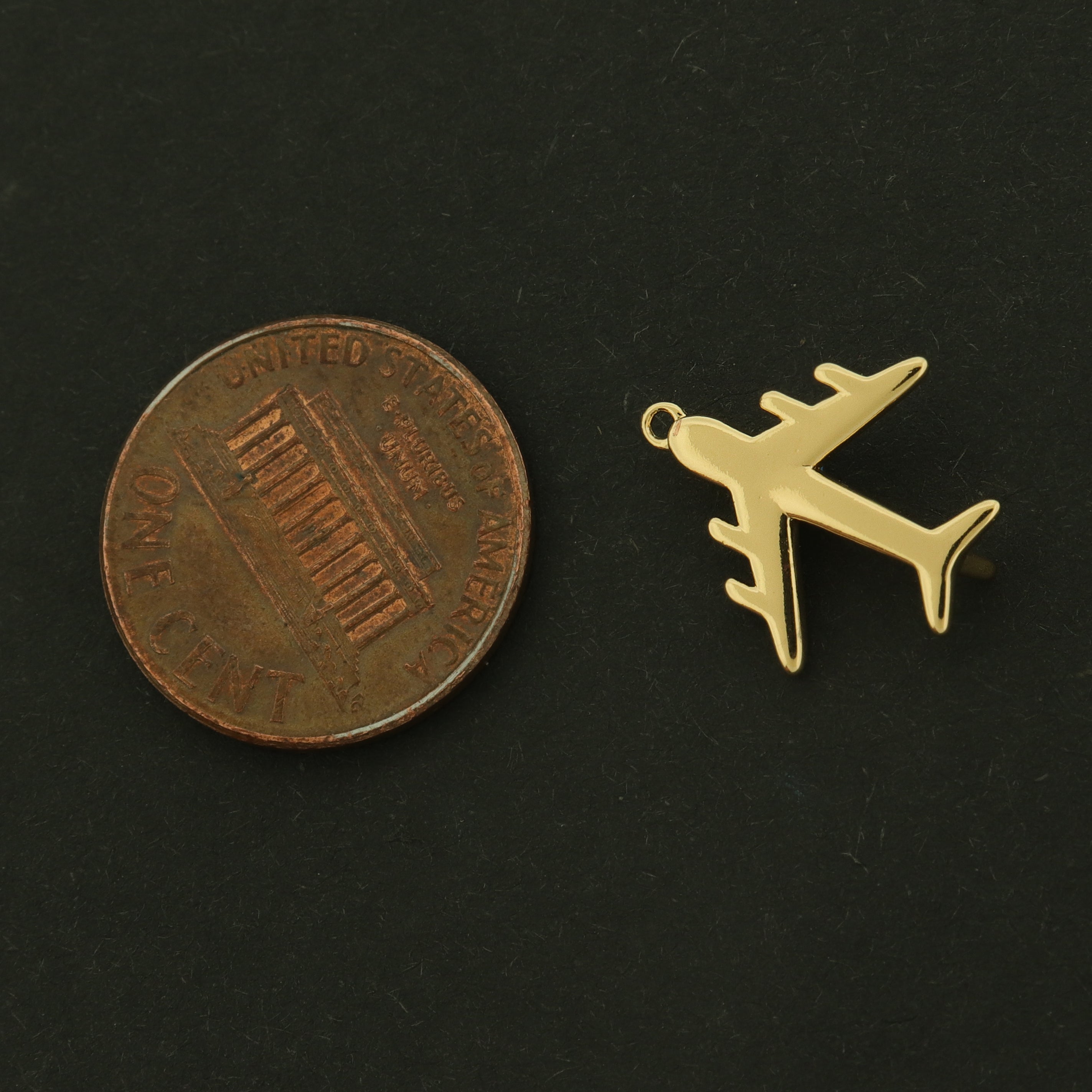 14k Airplane Charm - 2 Charms - Travel Pendant - 14k Gold Plated - GLD845