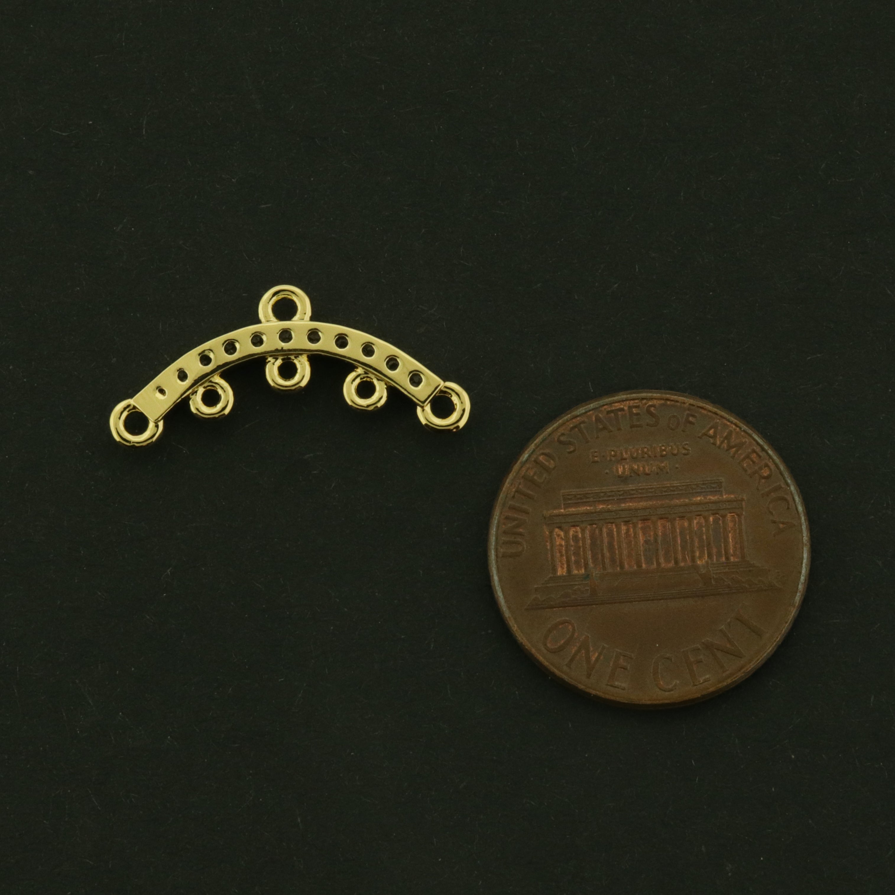 14k Arched Chandelier Connector with Rhinestones - 14k Gold Plated Brass - GLD808