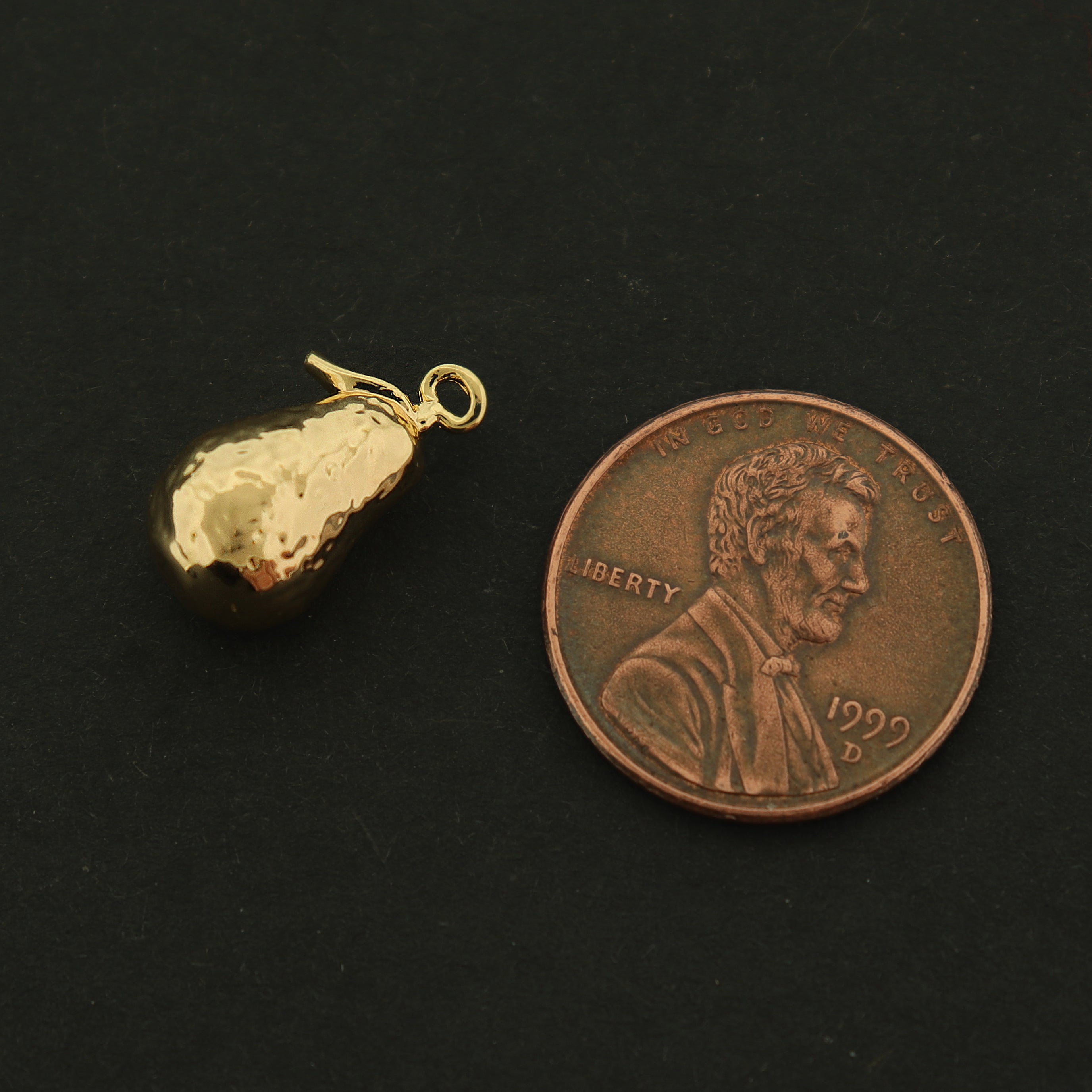 14k Avocado Charm - Food Pendant - 14k Gold Plated with Inset Rhinestones - GLD602