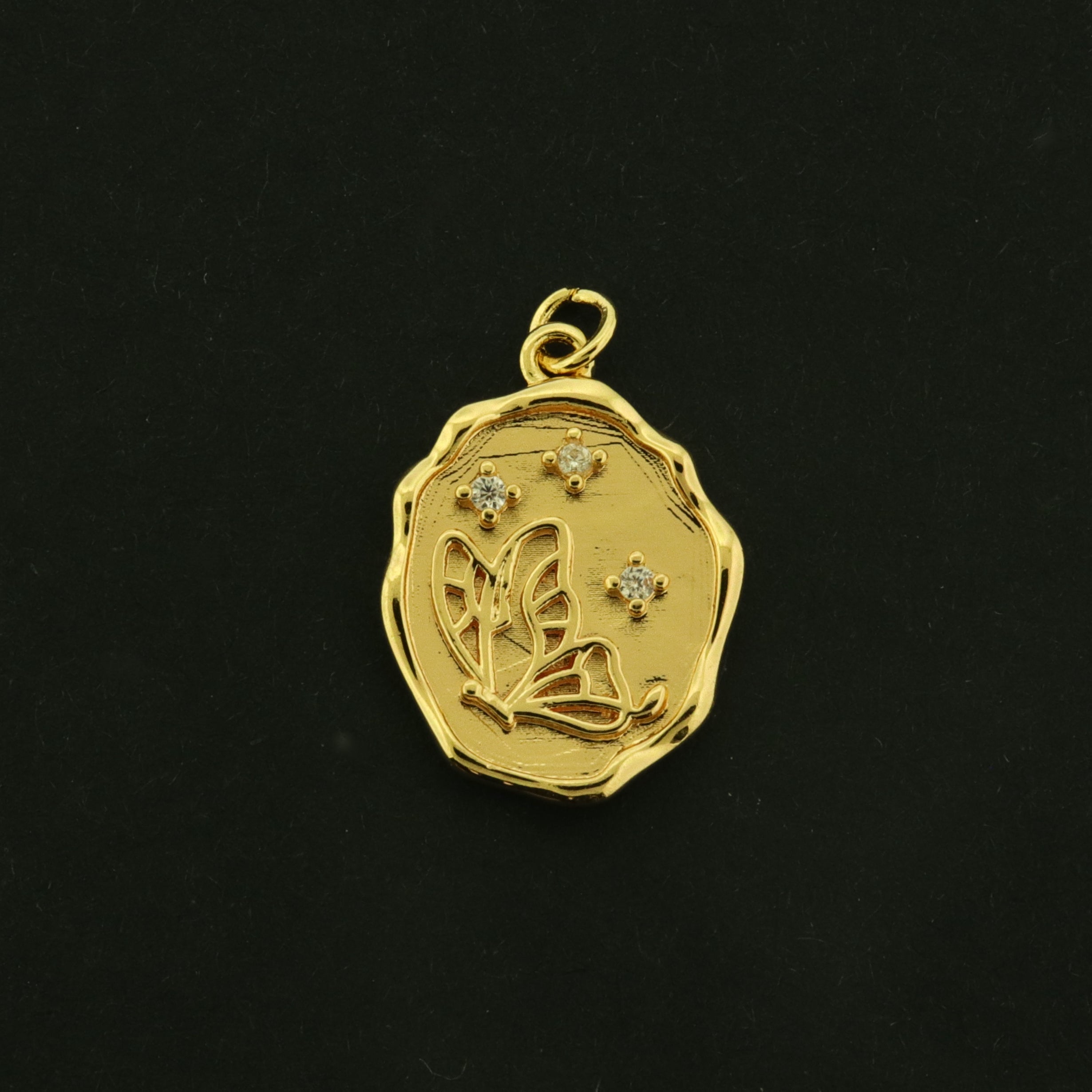 14k Butterfly Charm - Memorial Pendant - 14k Gold Plated Brass with CZs - GLD1053