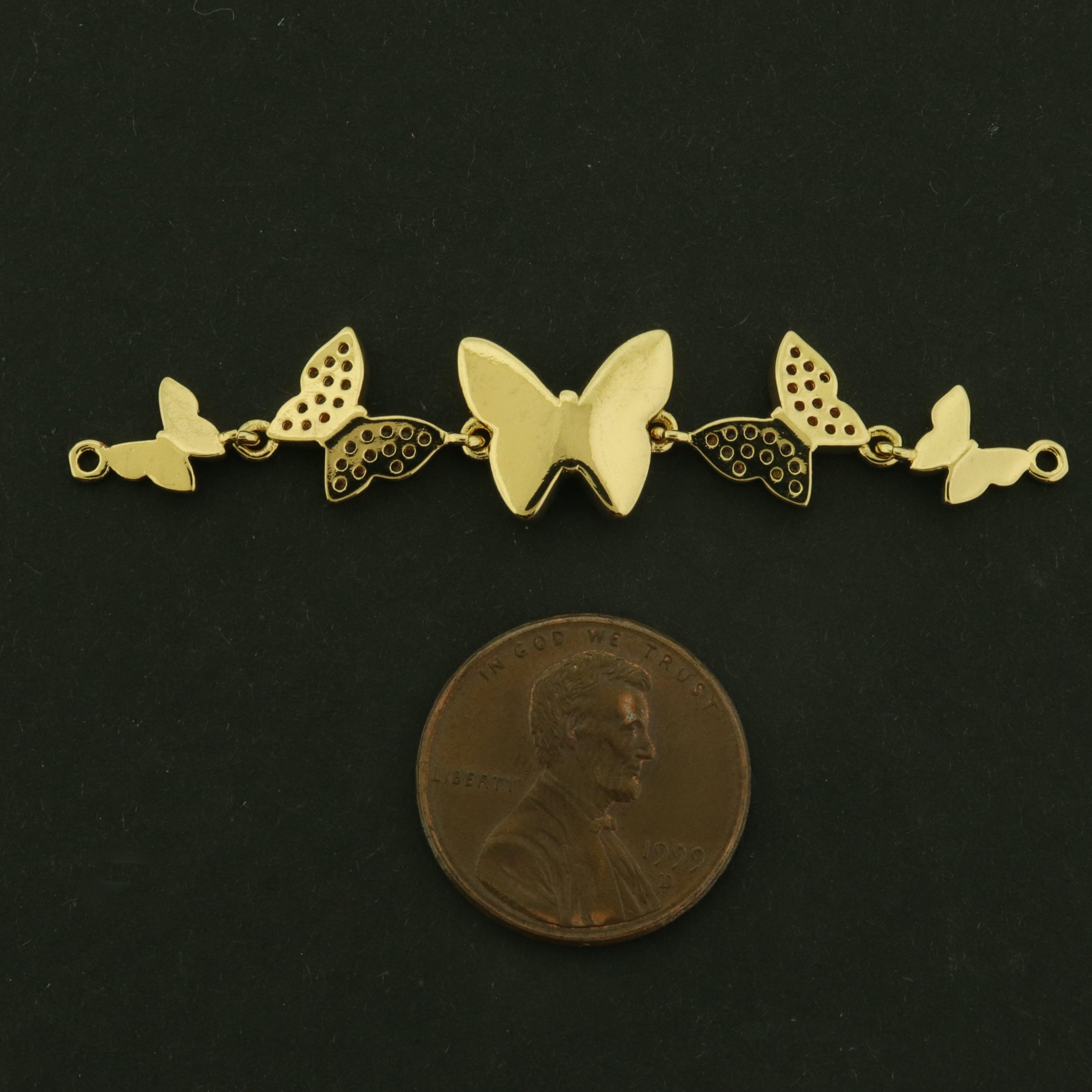 14k Butterfly Connector - 14k Gold Plated with Pearls and Rhinestones! - GLD1052