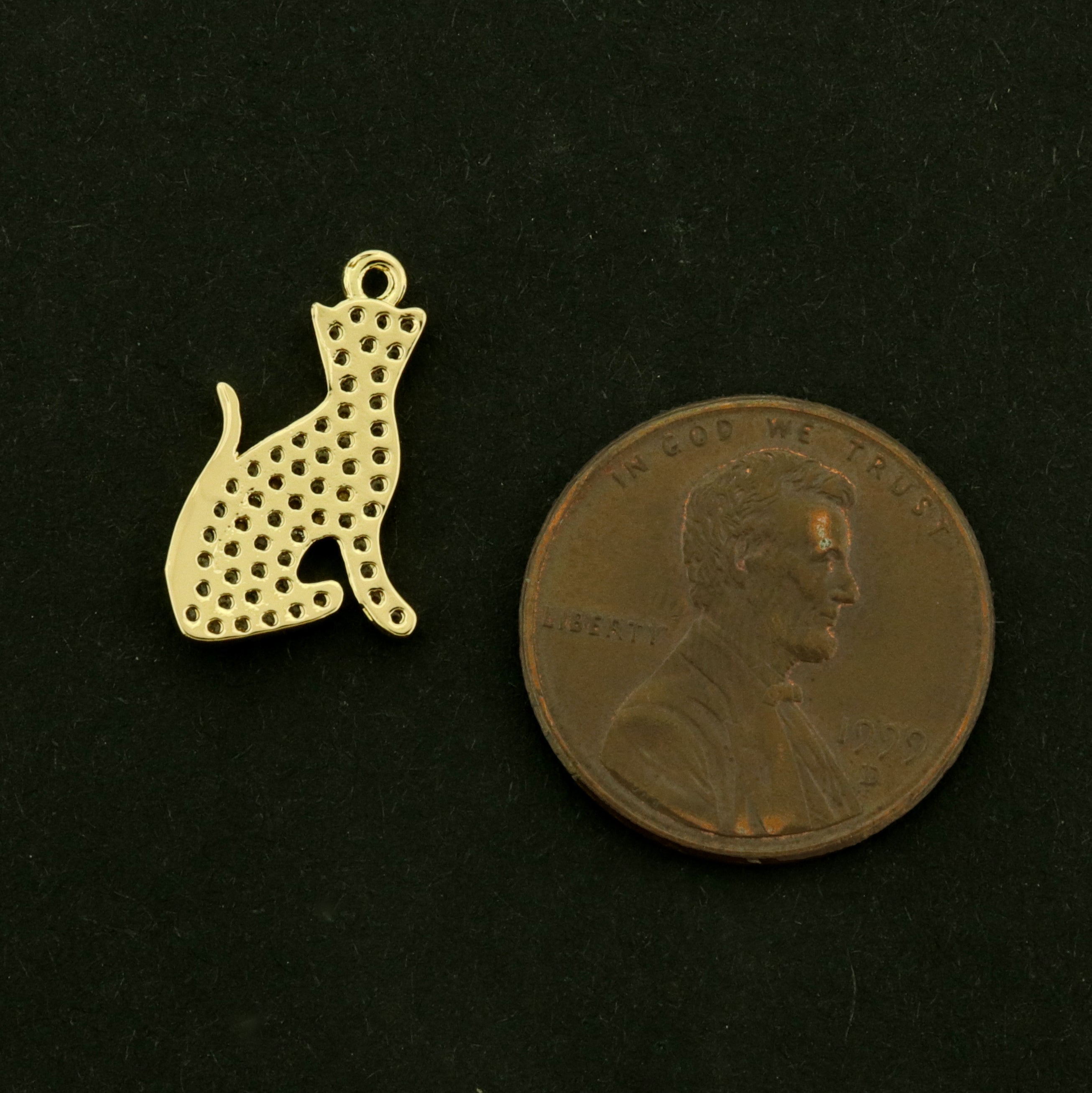 14k Cat Charm - Animal Pendant - 14k Gold Plated with CZs - GLD1025