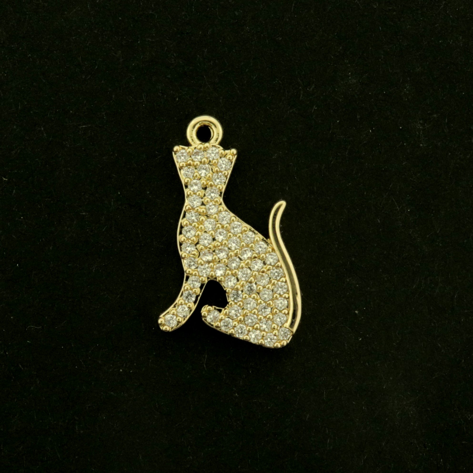 14k Cat Charm - Animal Pendant - 14k Gold Plated with CZs - GLD1025