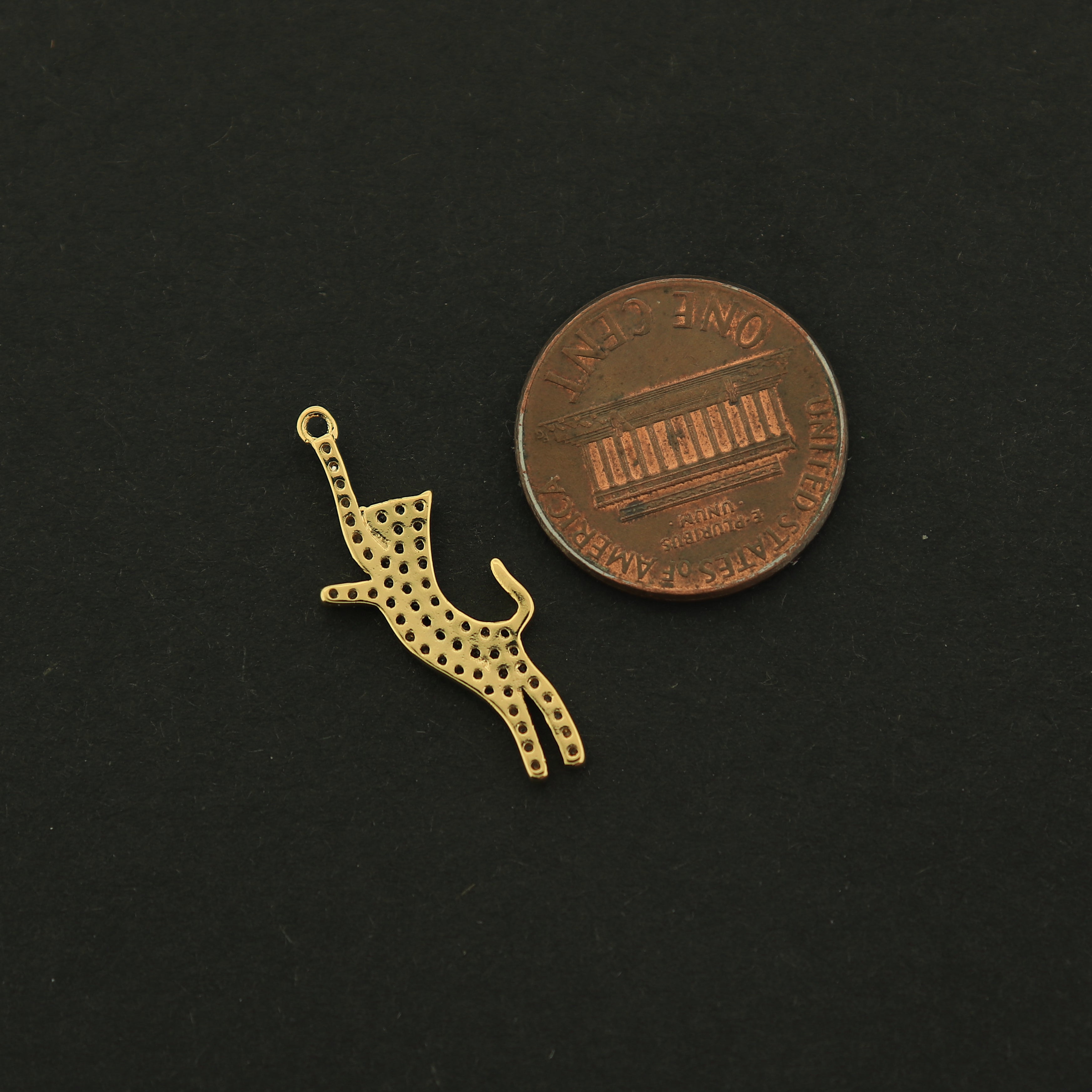 14k Cat Charm - Leaping Cat Pendant - 14k Gold Filled - GLD344