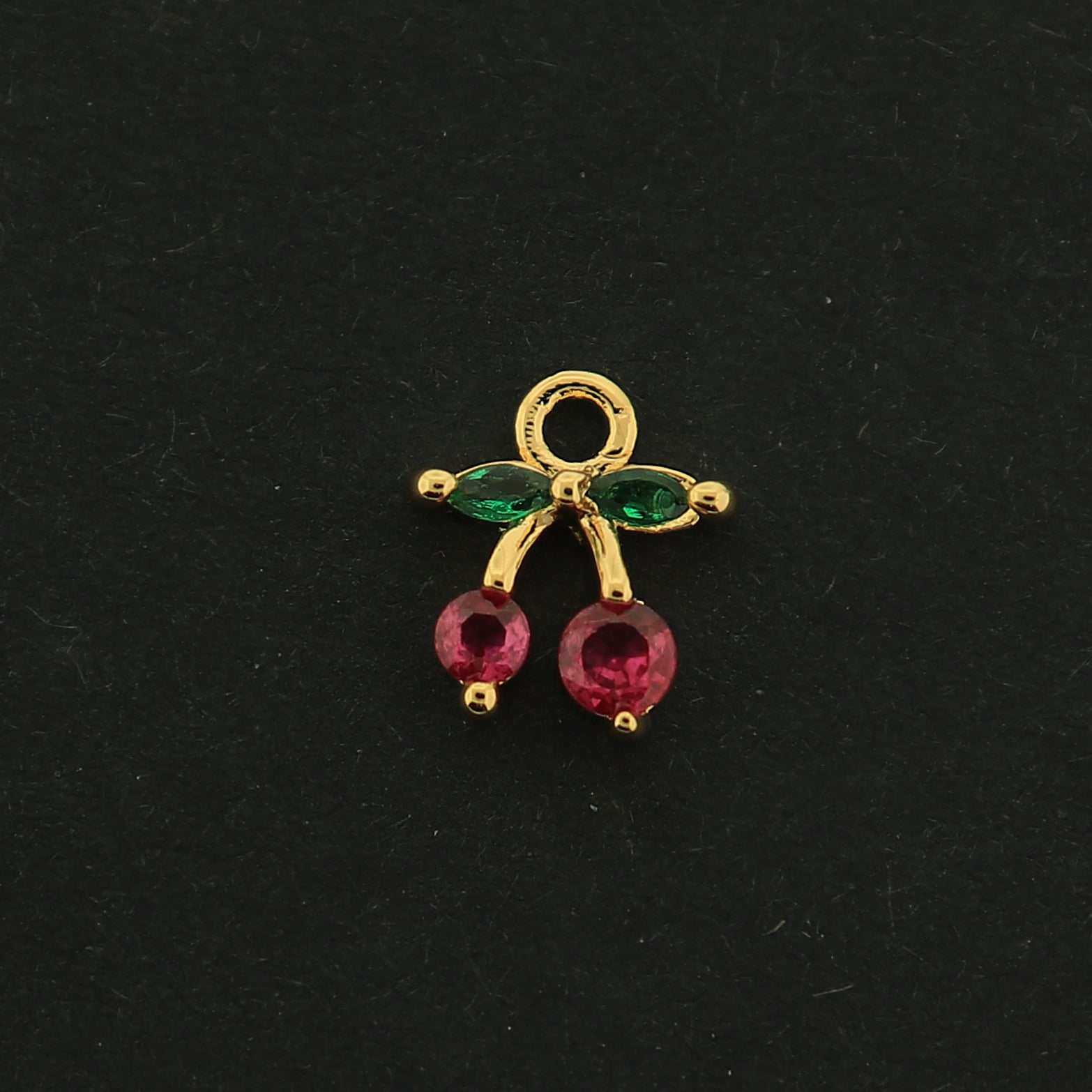 14k Cherry Charm - 14k Gold Filled with Rhinestones - GLD332