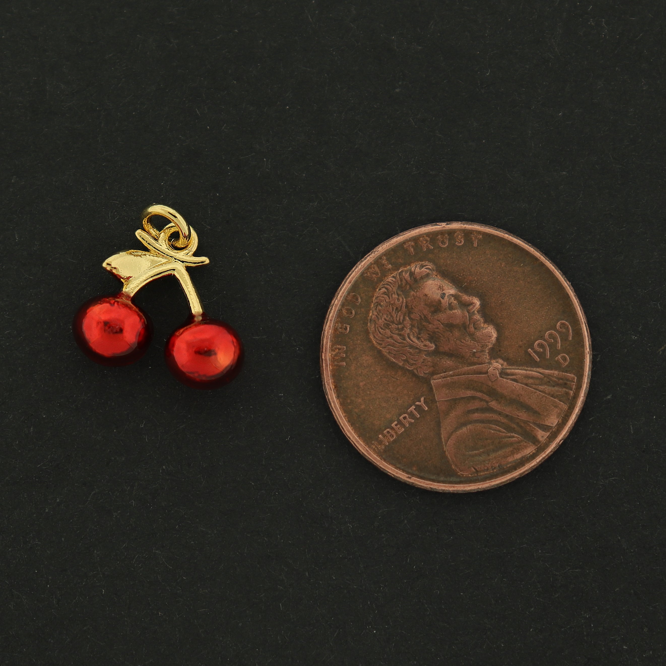 14k Cherry Charm - Cherries Pendant - 14k Gold Plated with Enamel Details - GLD604