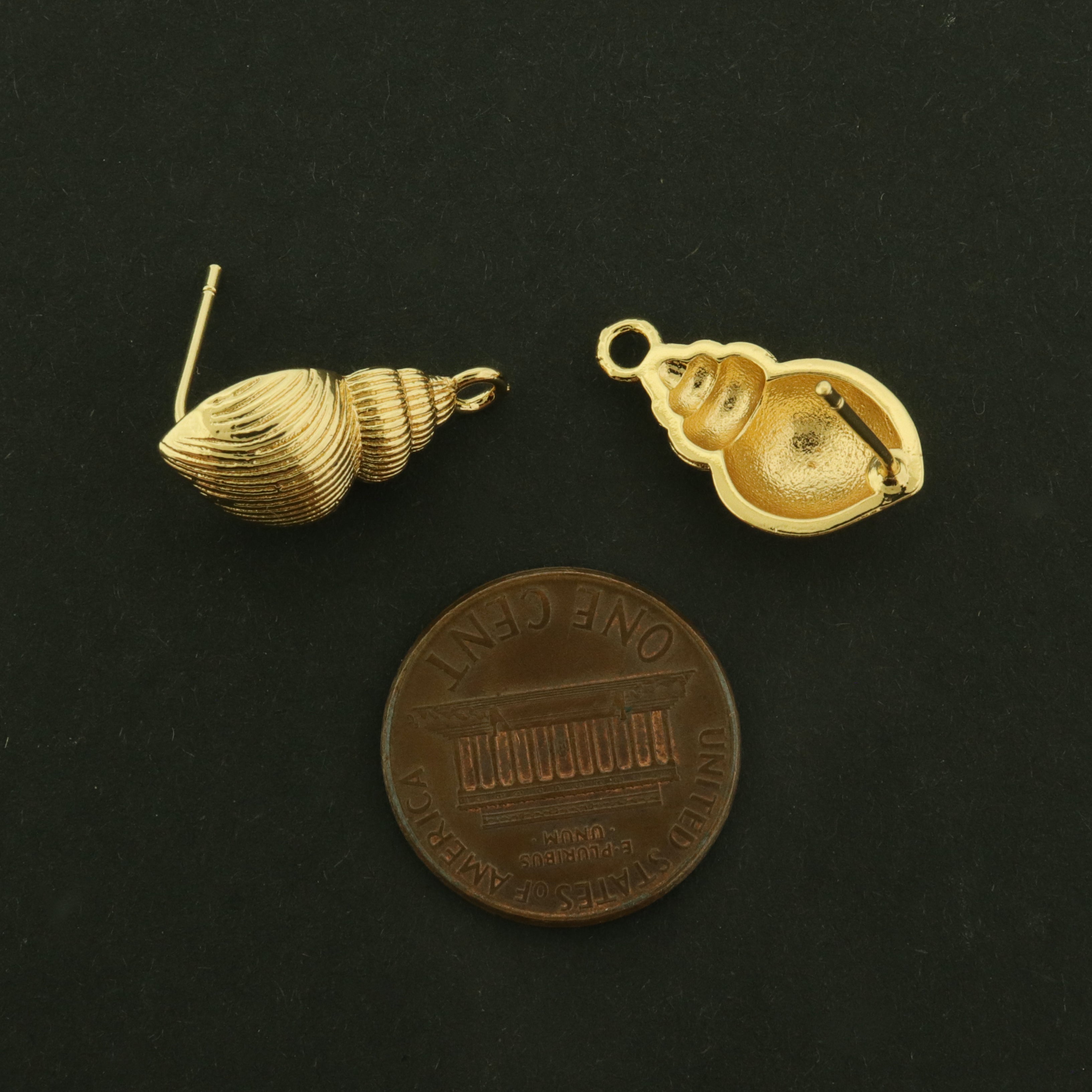 14k Conch Earrings - 1 Pair - Sea Shell Design - 14k Gold Plated Brass - GLD1037