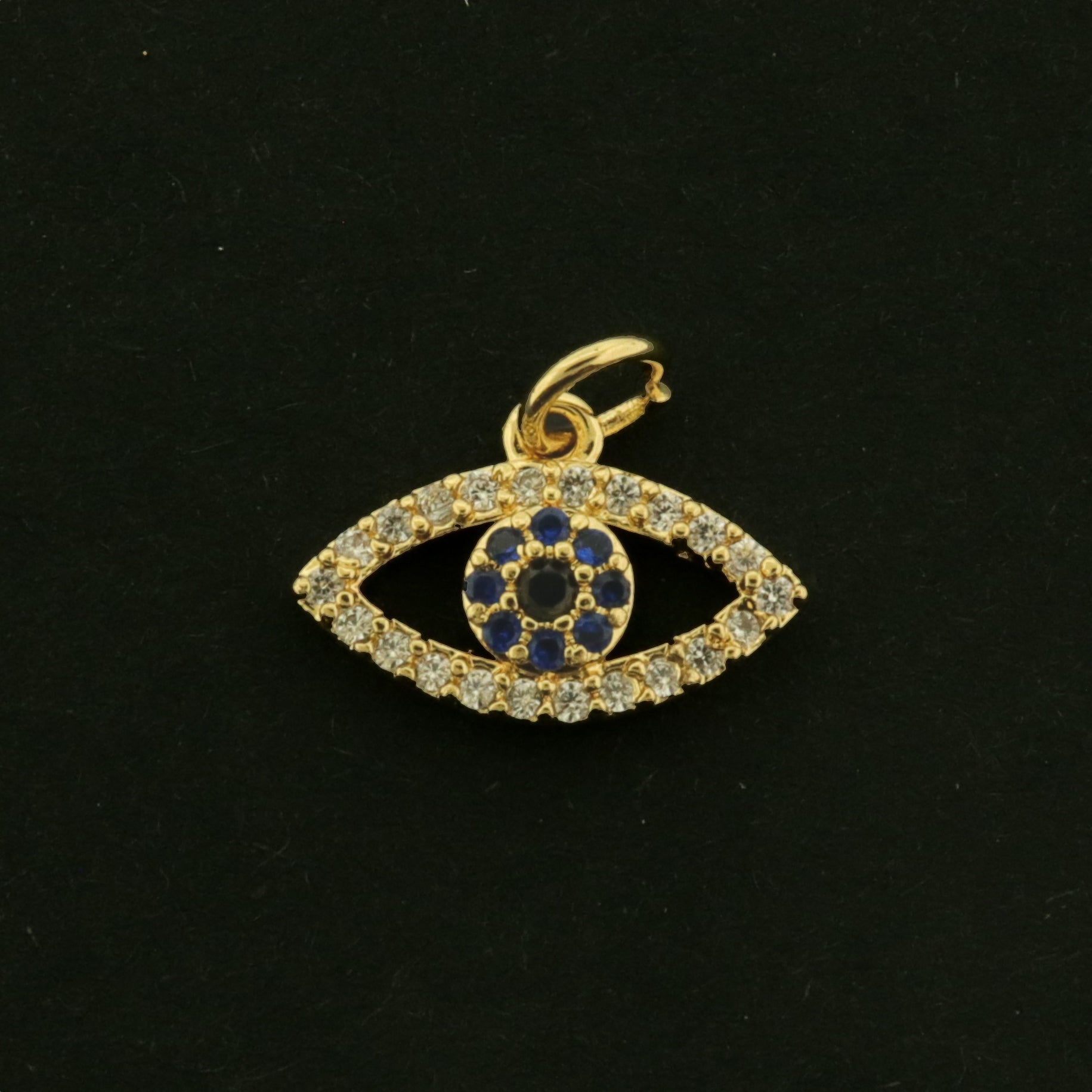 14k Evil Eye Charm - Spiritual Pendant - 14k Gold Plated with Rhinestones - GLD1066