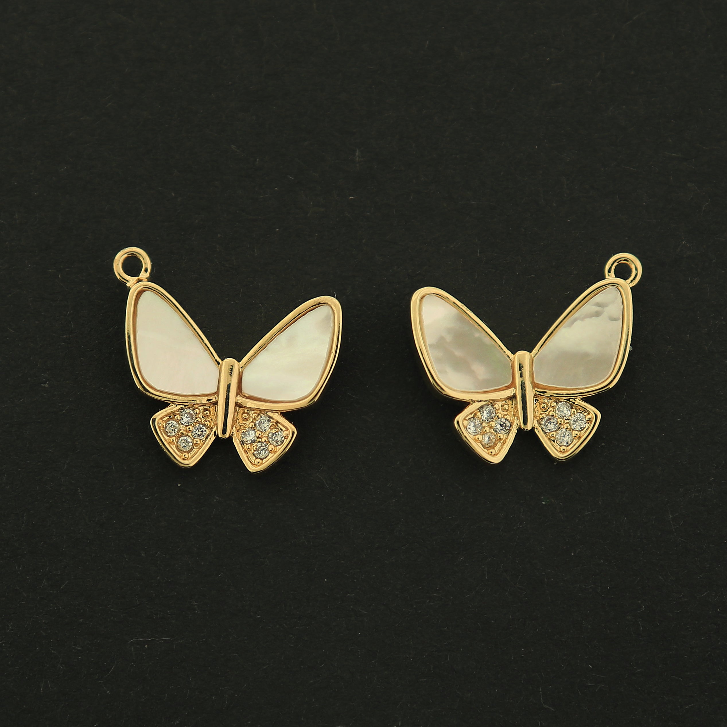 14k Gold Butterfly Charm - 2 Butterfly Charms - Mother of Pearl Pendant - 14k Gold Filled - GLD234