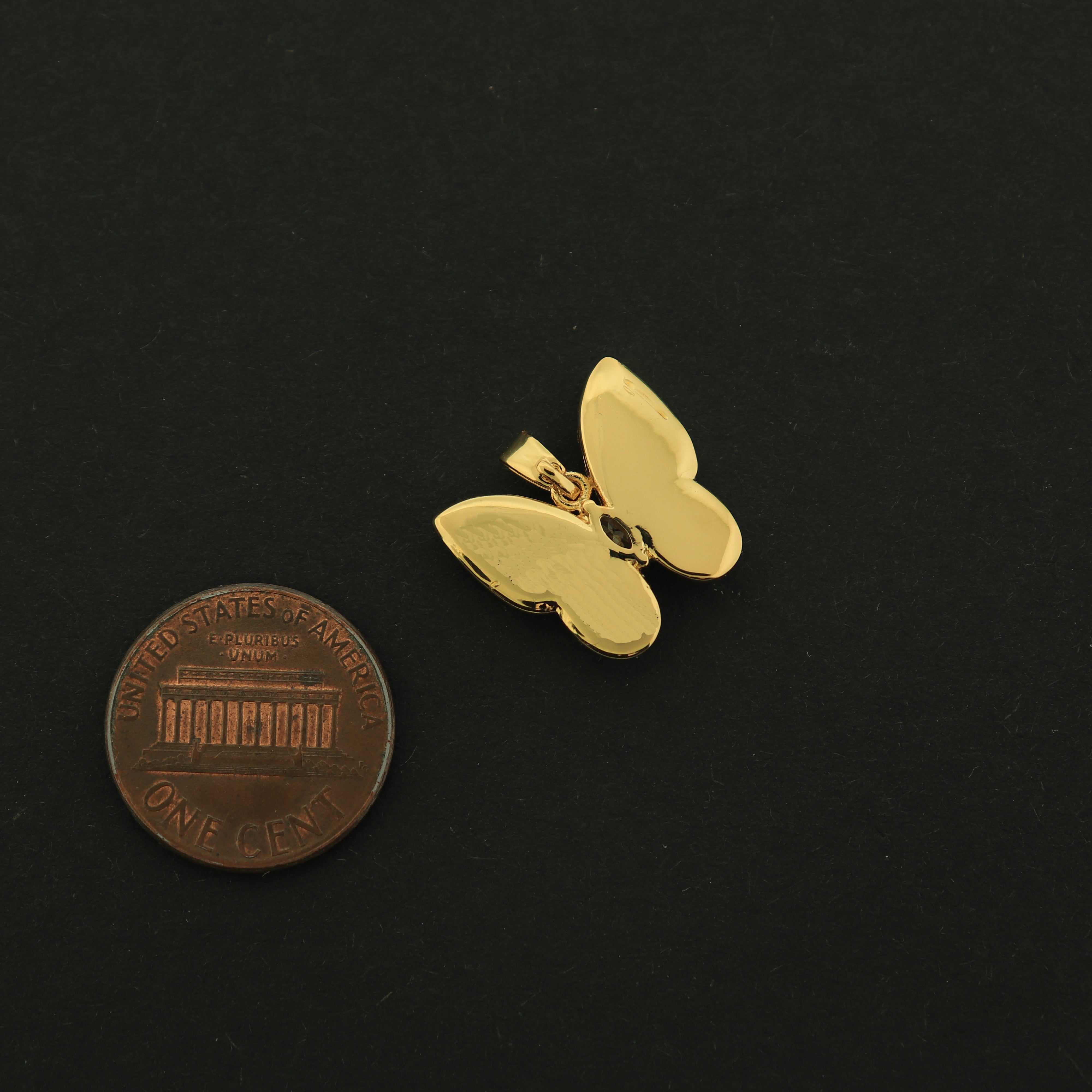 14k Gold Butterfly Charm - Cat's Eye Stone Pendant - 14k Gold Filled - Choose Your Tone!