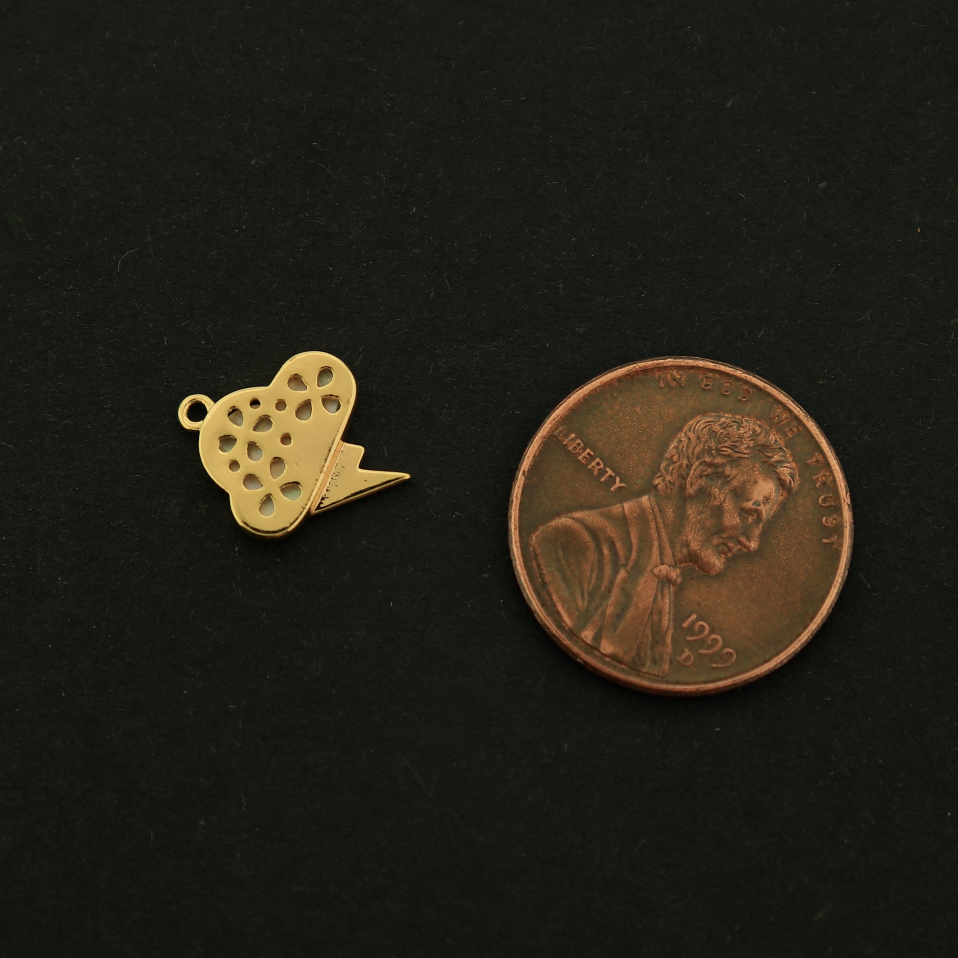 14k Gold Cloud Charm - Cloud with Lightning - 14k Gold Plated Brass - GLD239