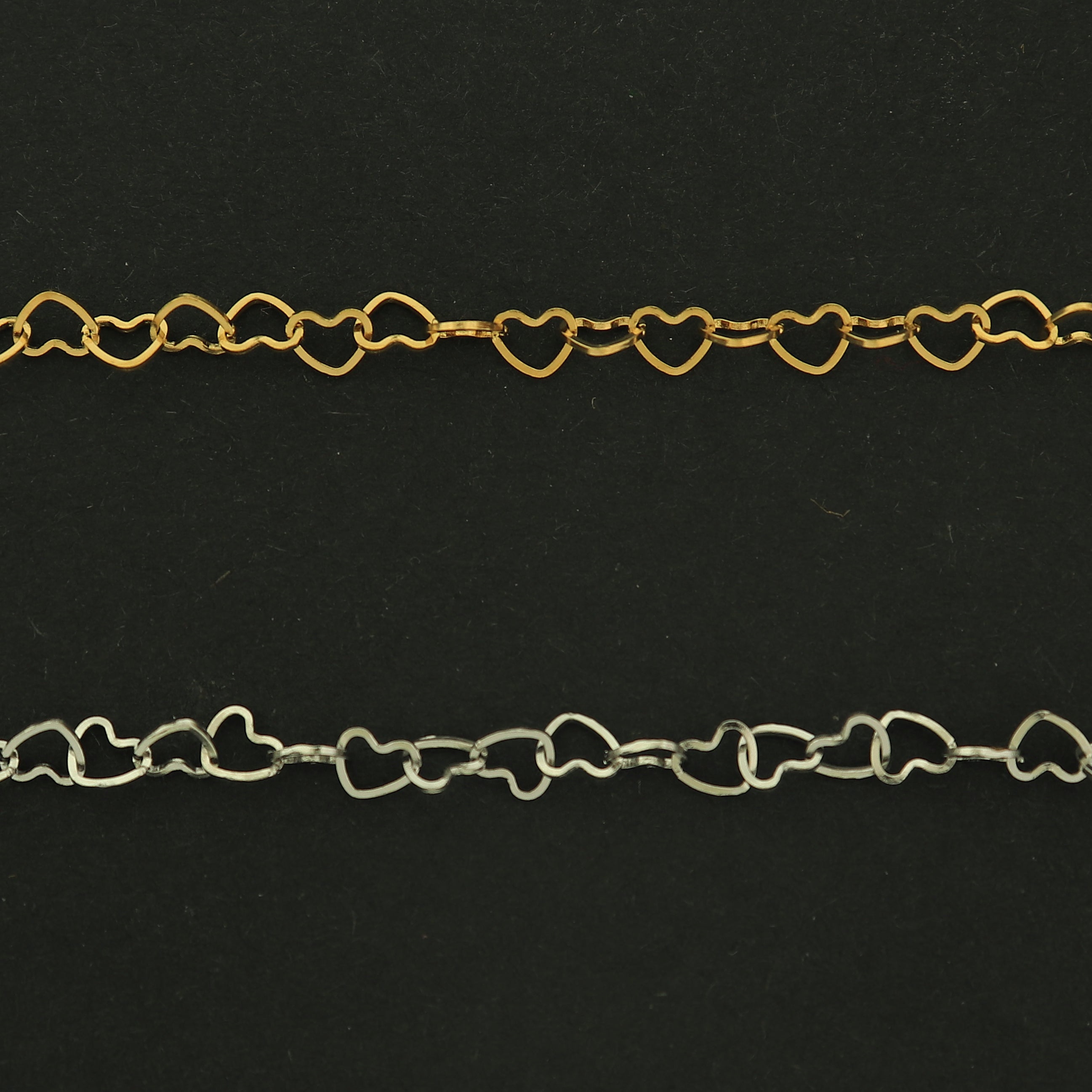 14k Gold Heart Chain - Heart Link Chain - 1 Foot - 14k Gold Filled - Silver or Gold