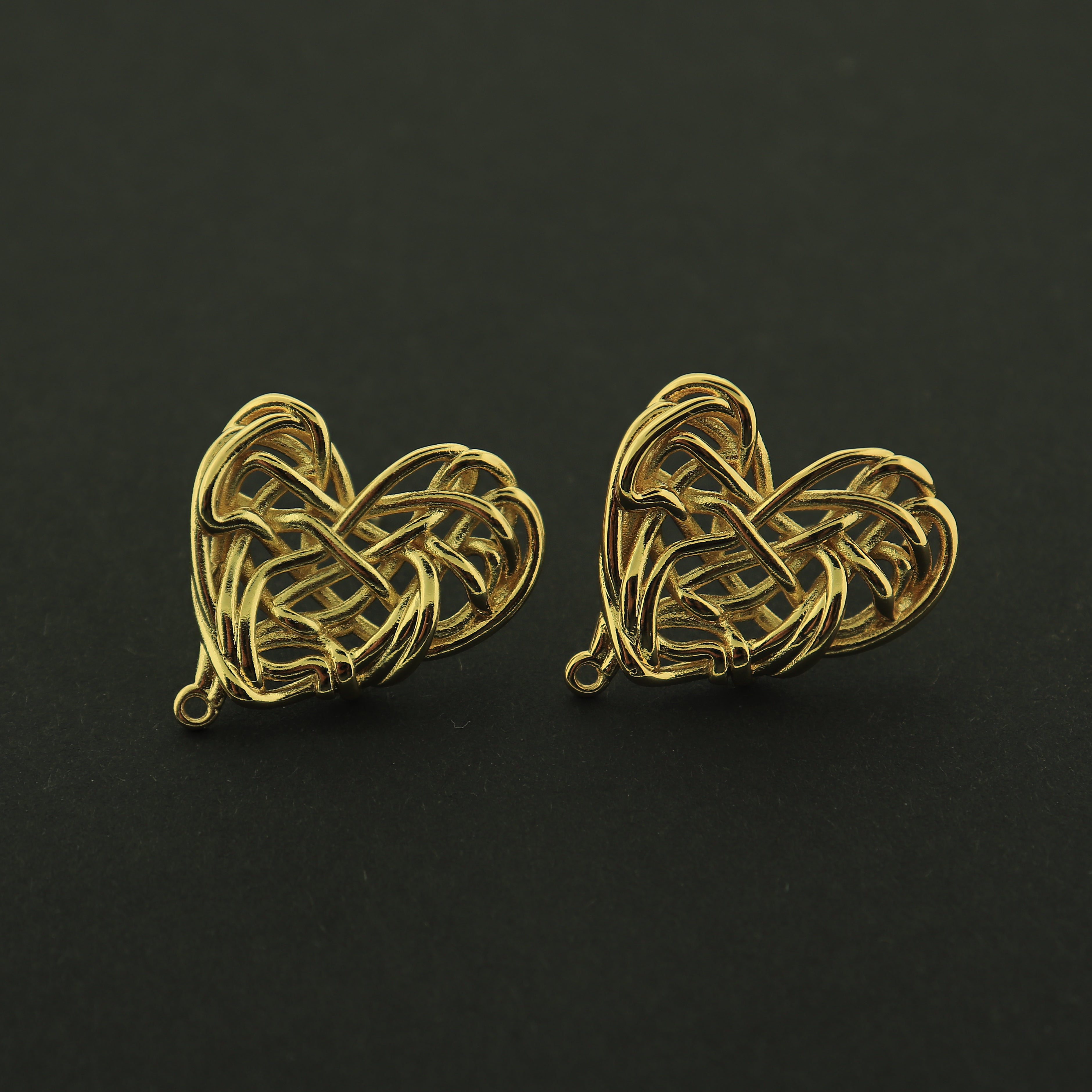 14k Gold Heart Earrings - Heart Stud With Loop - 14k Gold Plated - Choose Your Tone