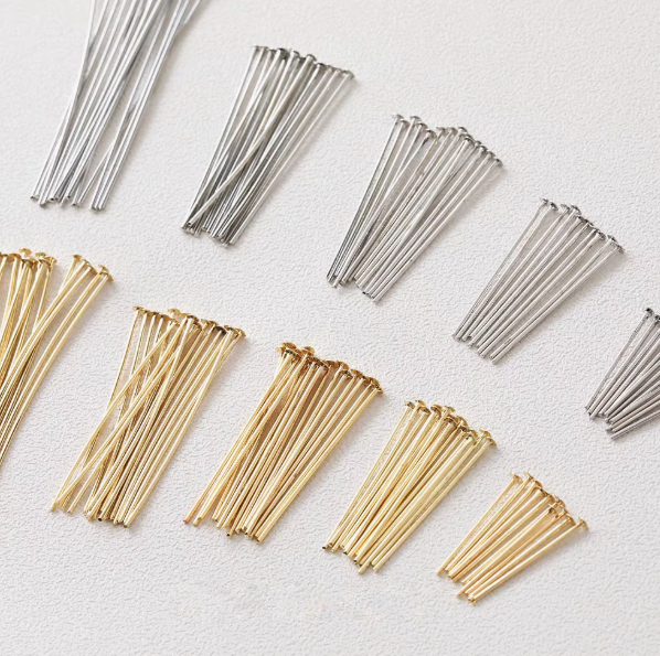 14k Gold Plated Flat Head Pins - 12 Pins - 0.7mm - Choose Your Length and Tone!