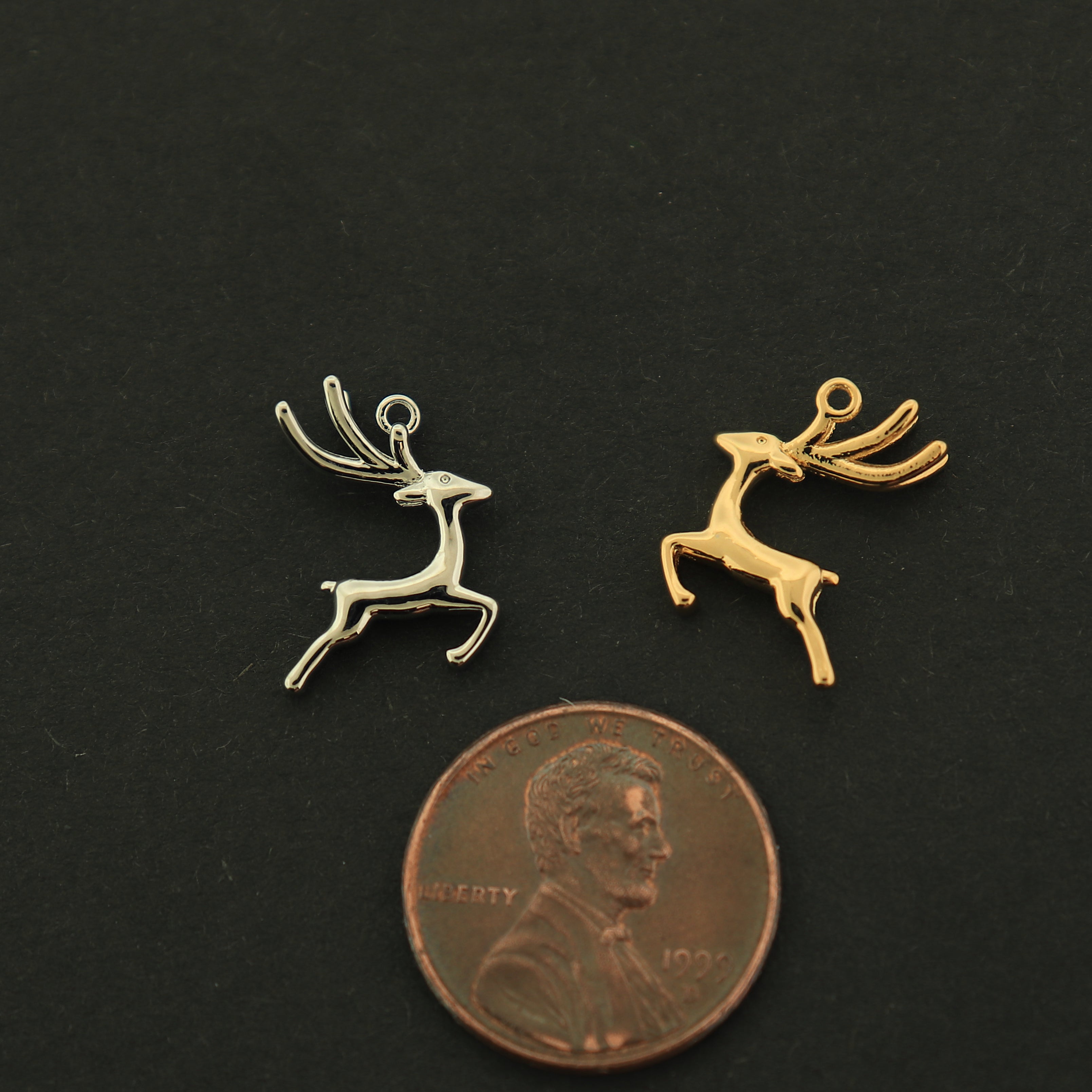 14k Gold Reindeer Charm - Christmas Pendant - 14k Gold Plated - Choose Your Tone