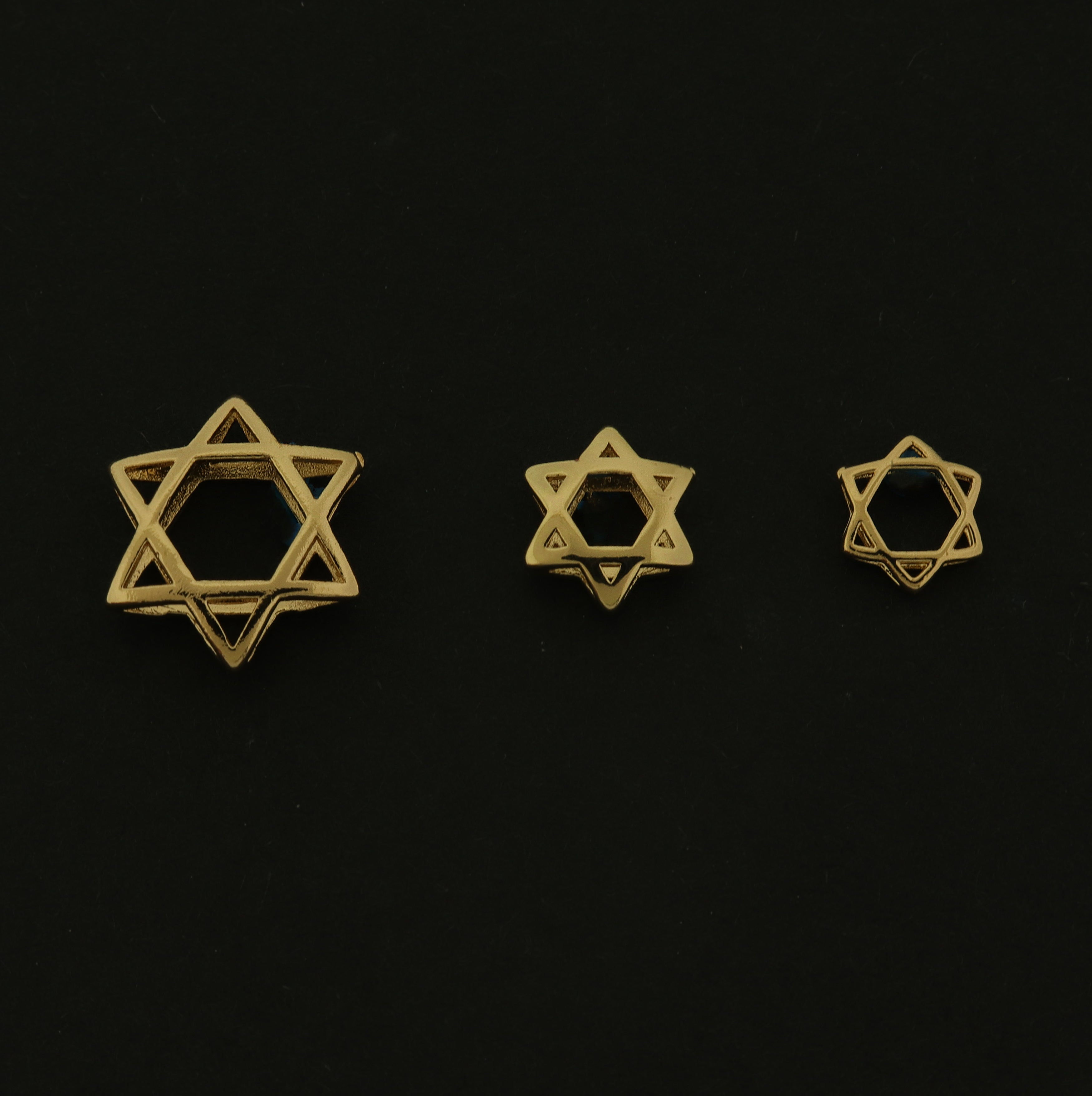 14k Gold Star of David Spacer Bead - Bead Cage - 4 Beads - Choose Your Size - 14k Gold Plated