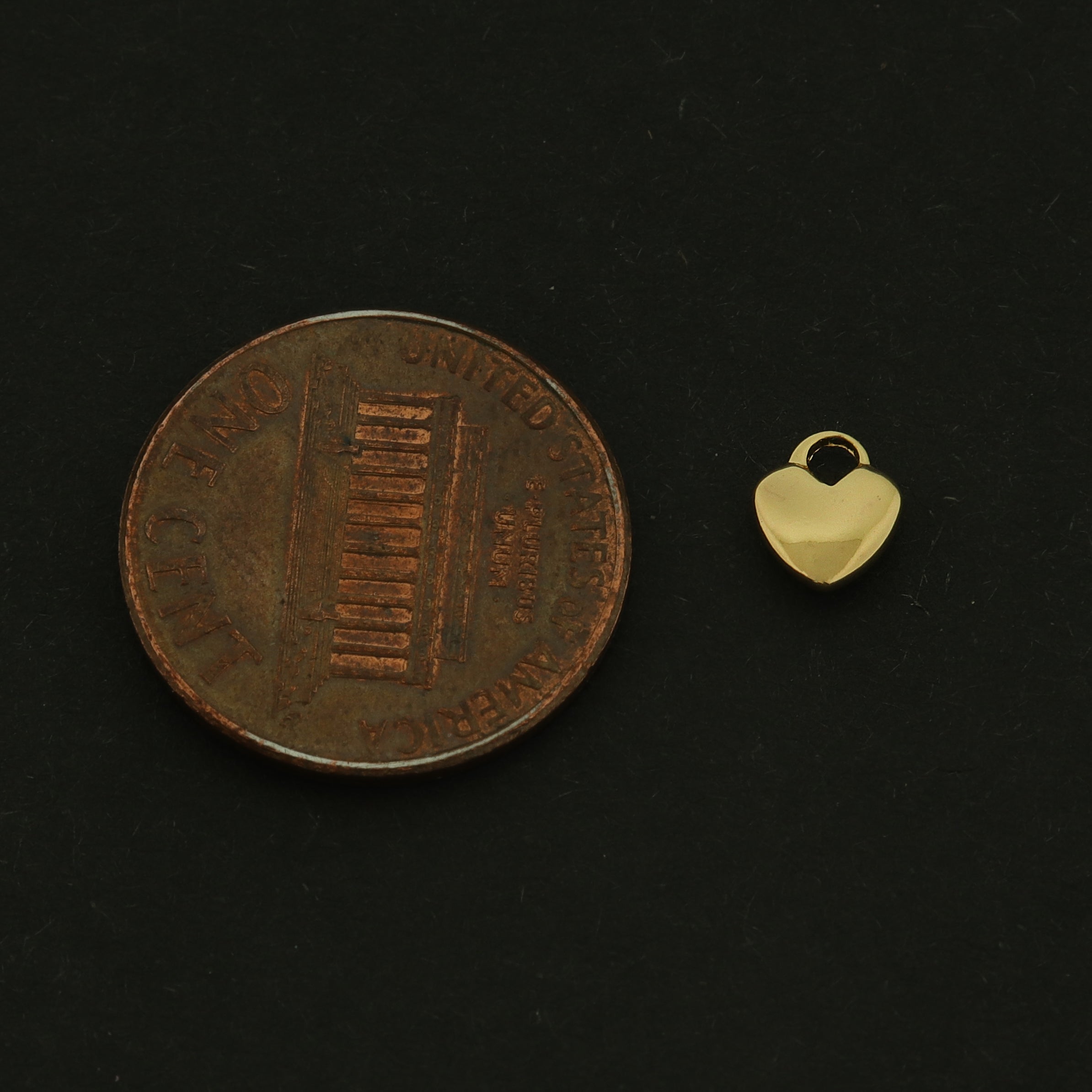 14k Heart Charm - 10 Charms - Super Tiny Love Pendant - 14k Gold Plated - GLD853