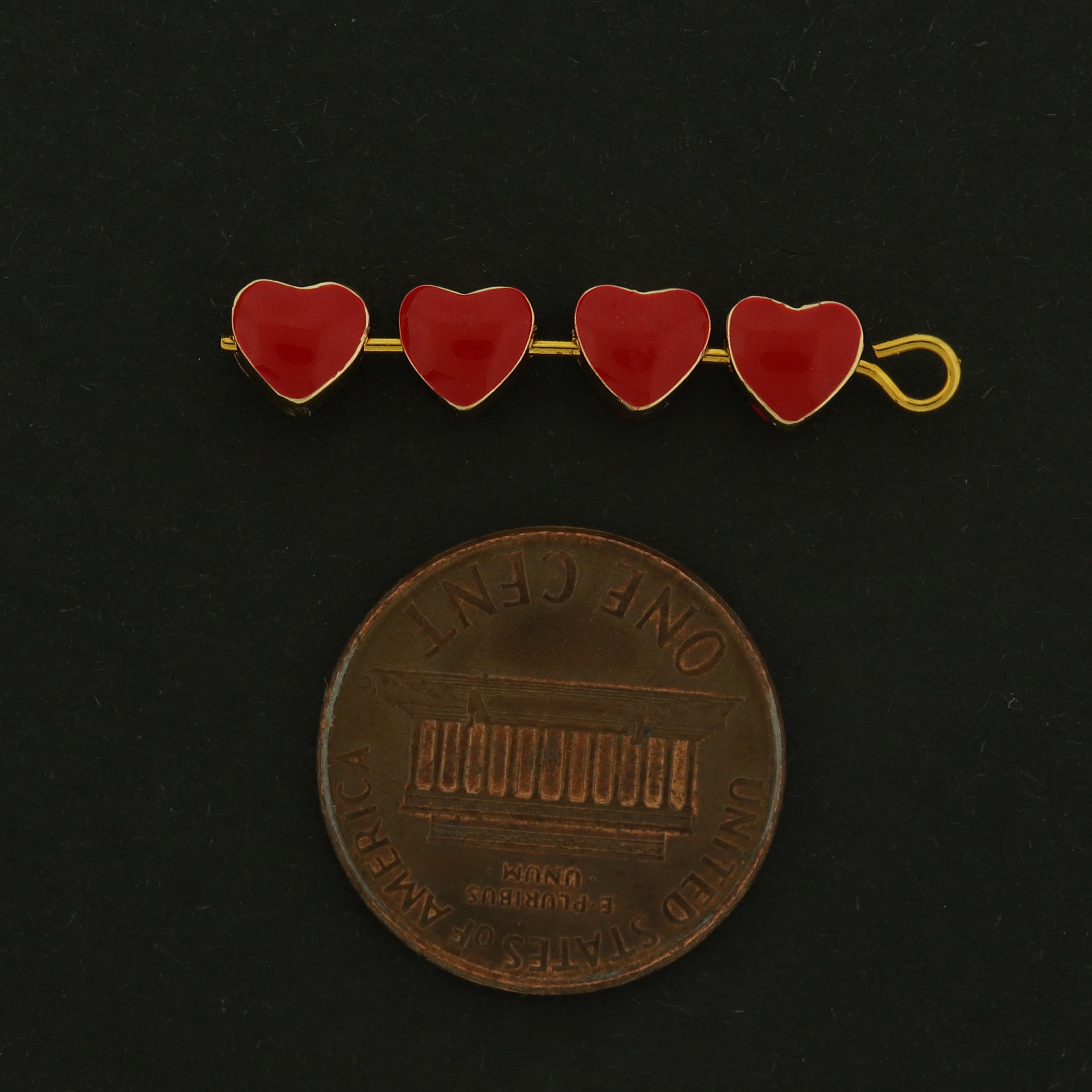14k Heart Spacer Bead - 4 Beads - Red Enamel Love Beads - GLD847