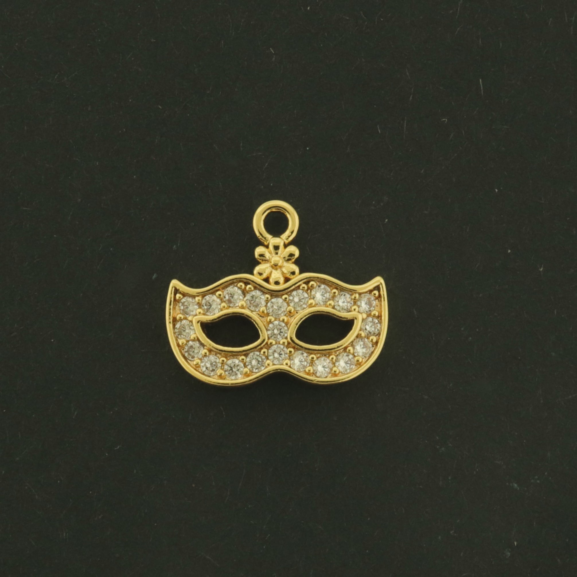 14k Mask Charm - 14k Gold Plated Brass with CZs - GLD977
