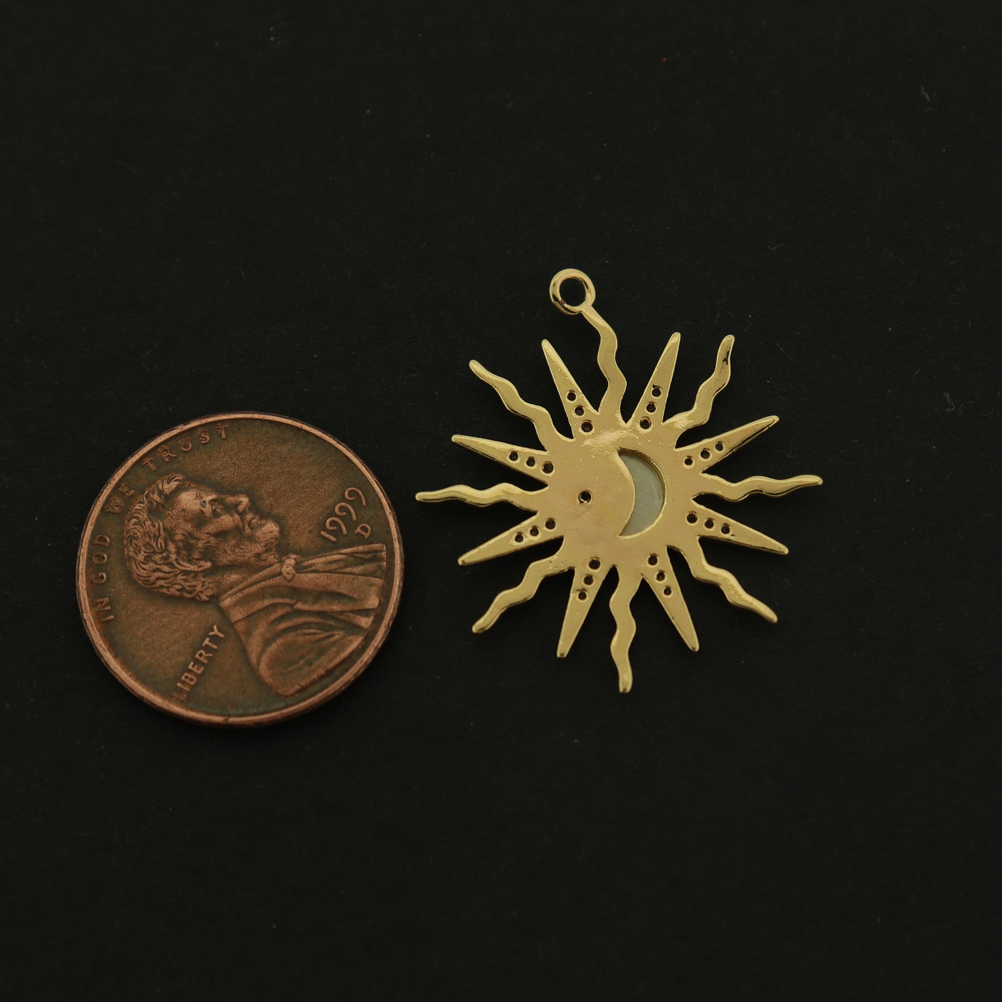14k Moon and Sun Charm - Celestial Pendant - 14k Gold Plated Brass - GLD642