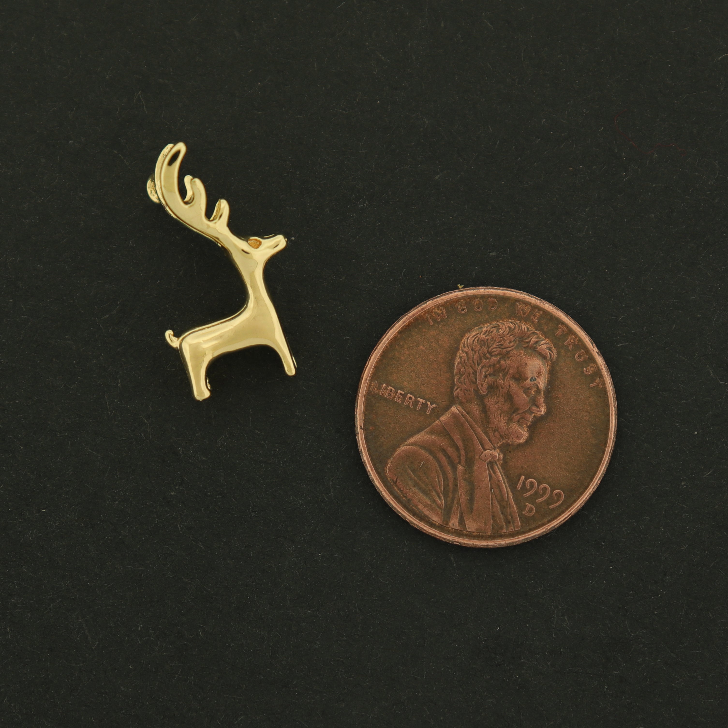 14k Reindeer Charm - Christmas Pendant - 14k Plated Brass - GLD622