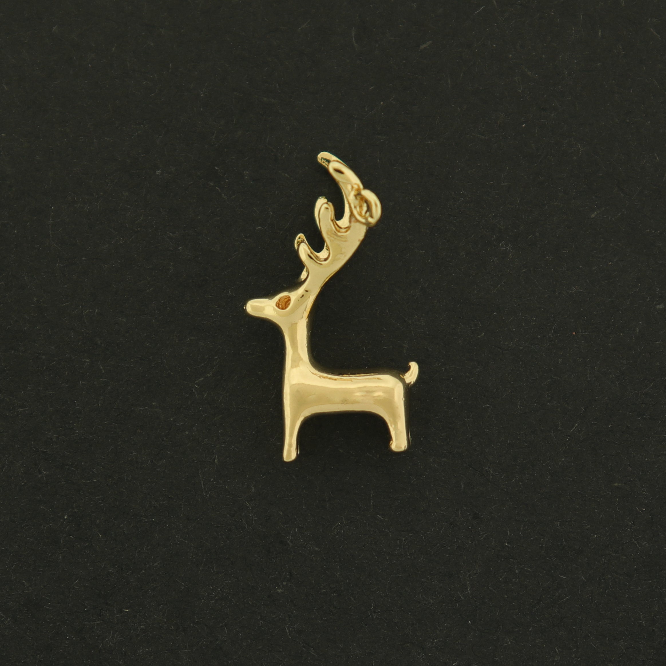 14k Reindeer Charm - Christmas Pendant - 14k Plated Brass - GLD622