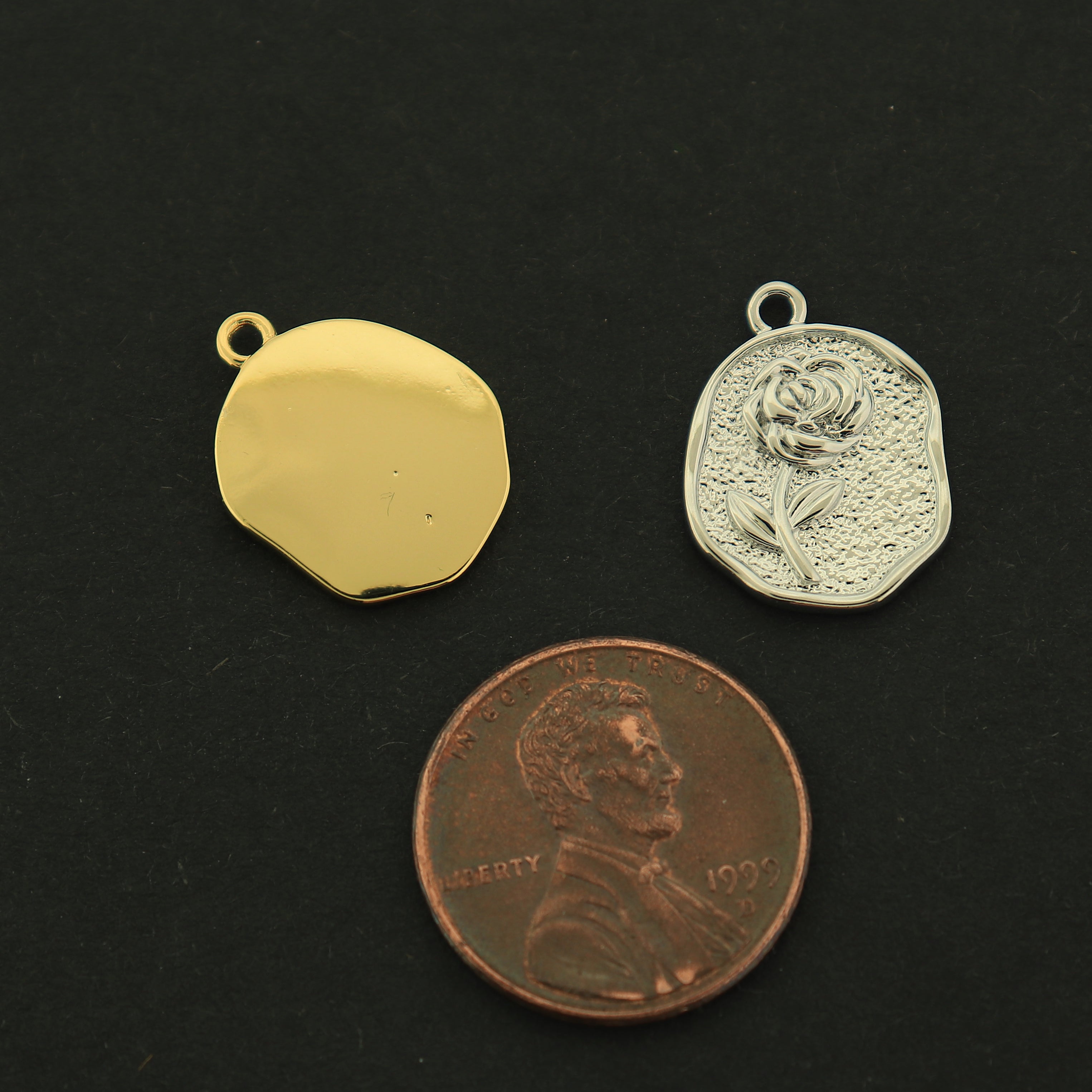 14k Rose Seal Charm - Flower Pendant - 14k Gold Plated - Choose Your Tone