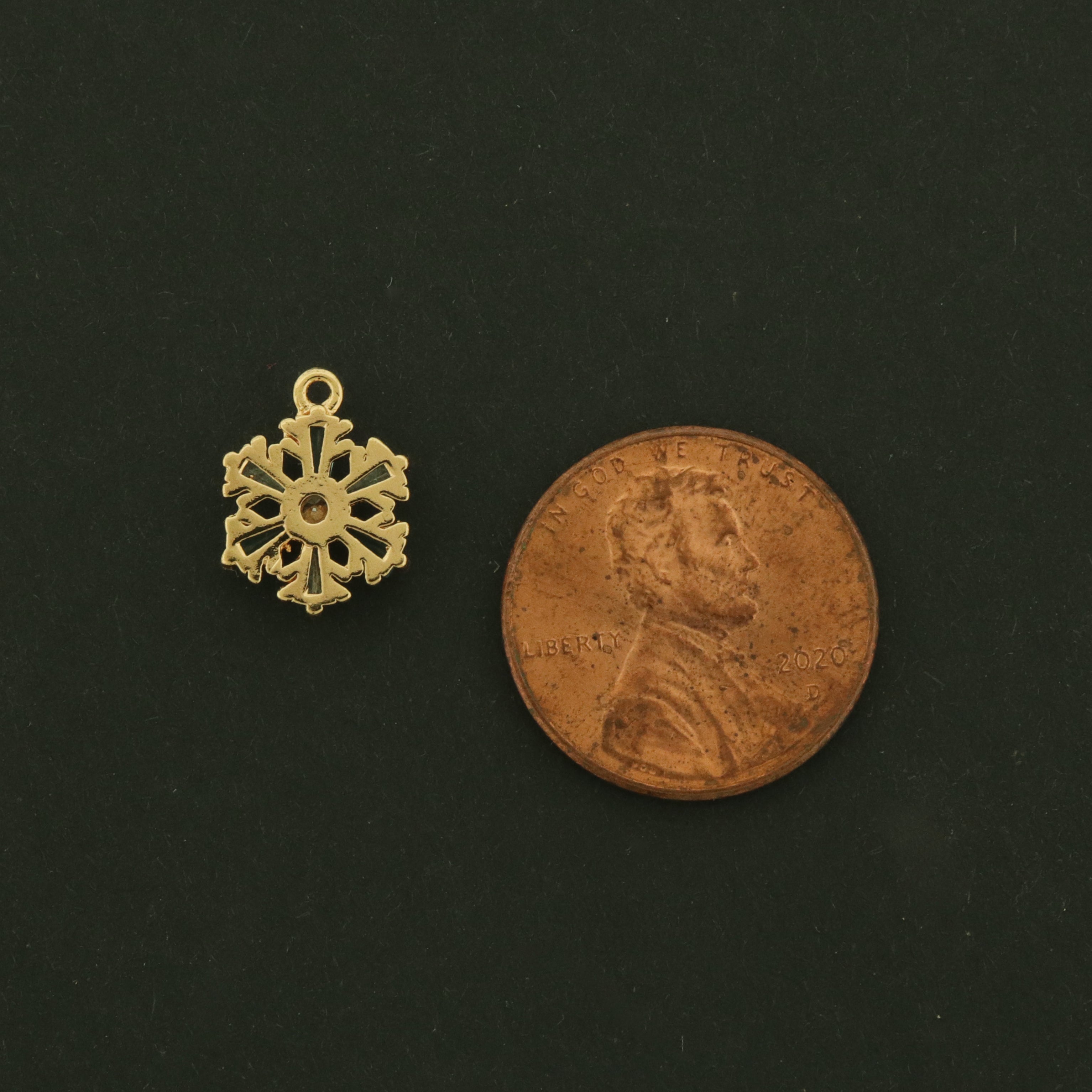 14k Snowflake Charm - Winter Pendant - 14k Gold Plated Brass with CZs - GLD1252
