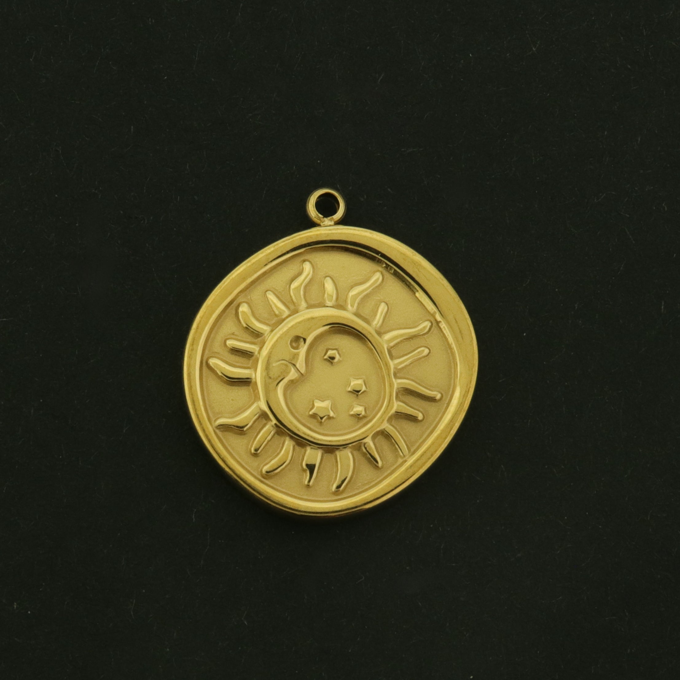 14k Sun Galaxy Charm - Wax Seal Style Celestial Pendant - 14k Gold Plated Titanium - GLD1047