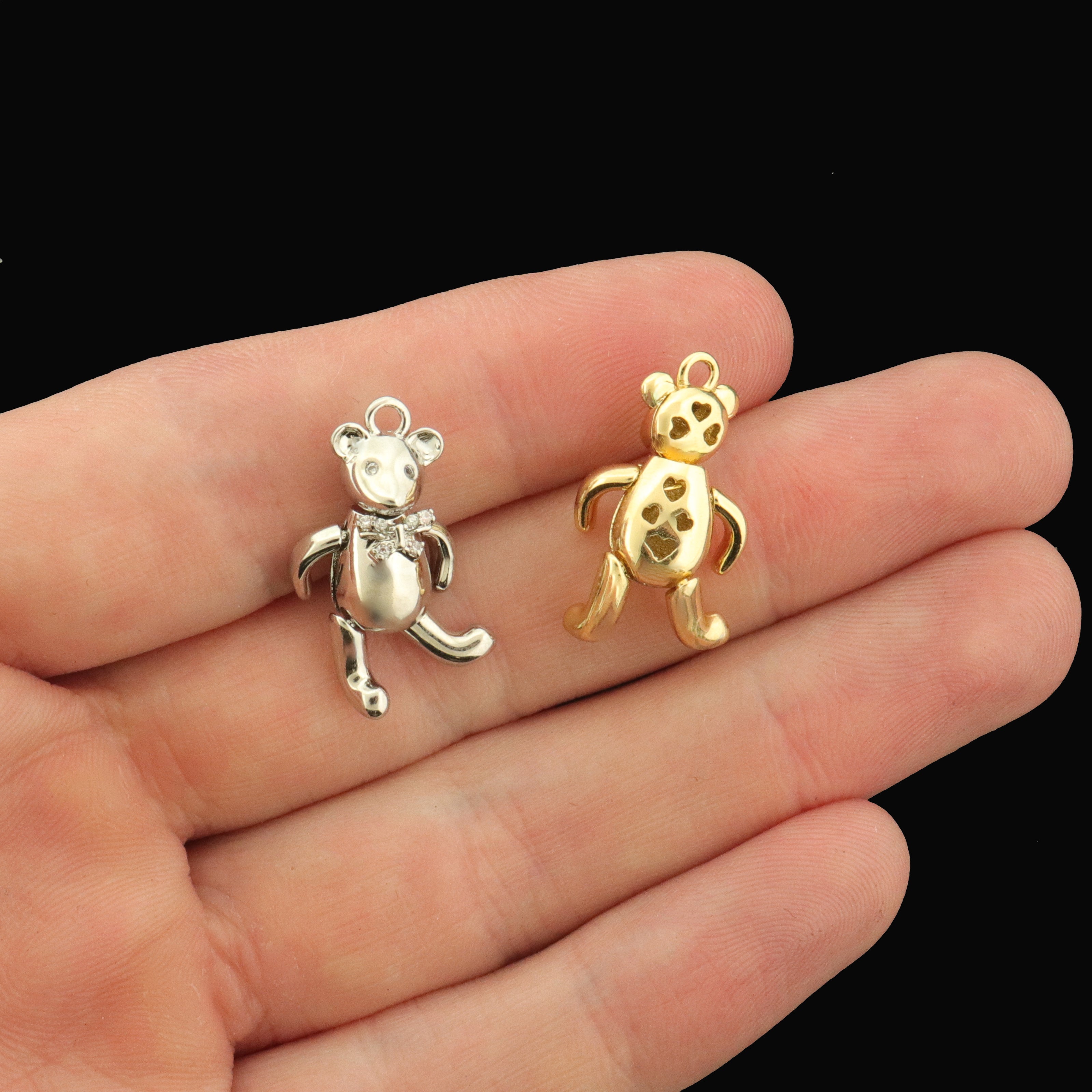 14k Teddy Bear Charm with Moving Limbs - Choose Your Tone!