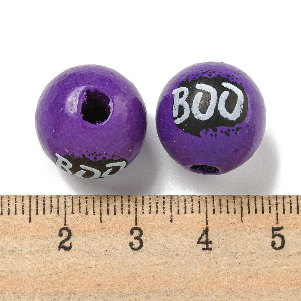 15 Round Boo Halloween Beads - 16mm - Purple - BD027