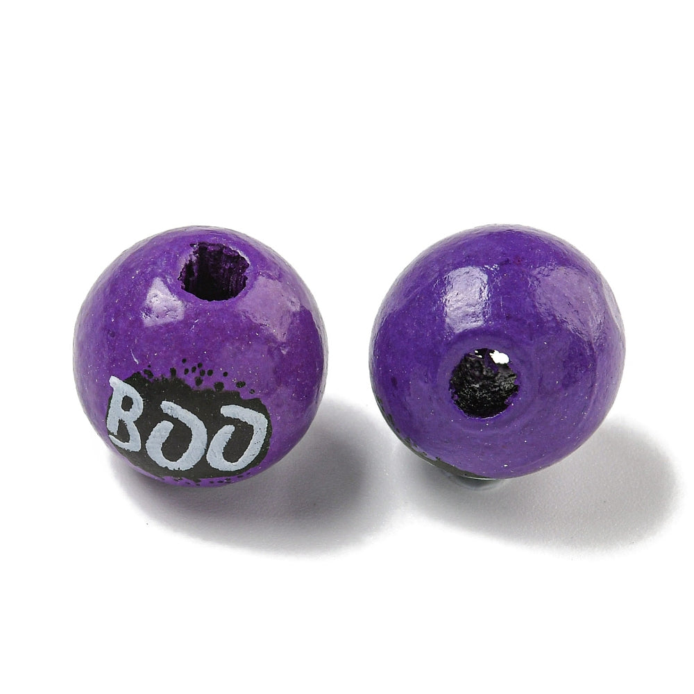 15 Round Boo Halloween Beads - 16mm - Purple - BD027