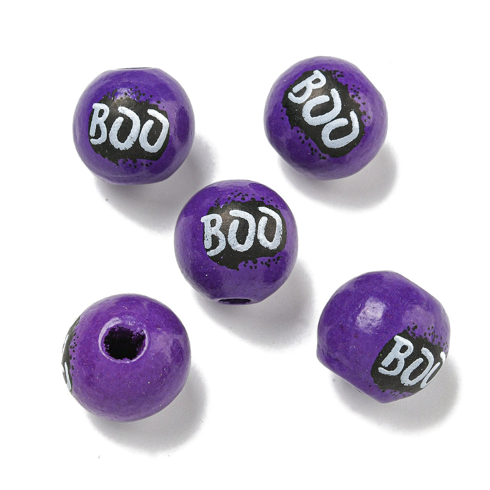 15 Round Boo Halloween Beads - 16mm - Purple - BD027