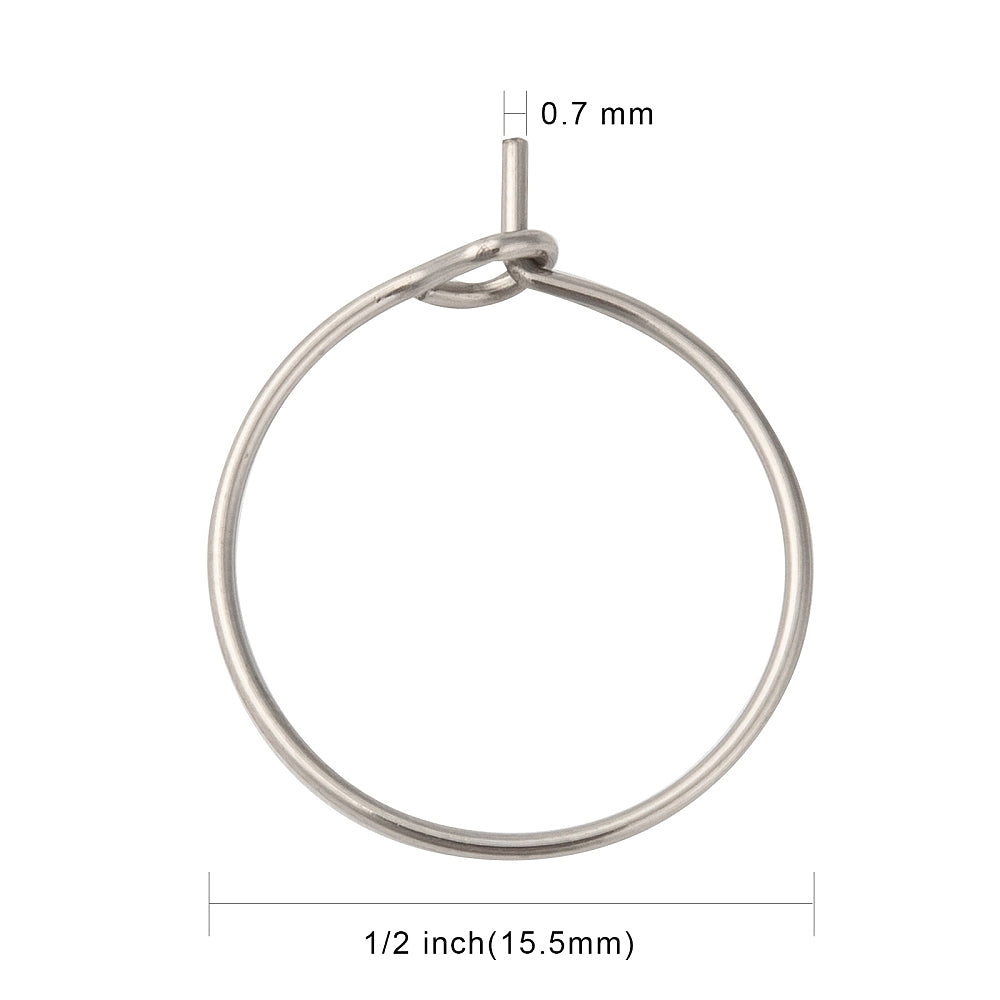 20 Surgical Stainless Wine Charm Hoops - Silver or 18k Gold Plated - Choose Your Size!