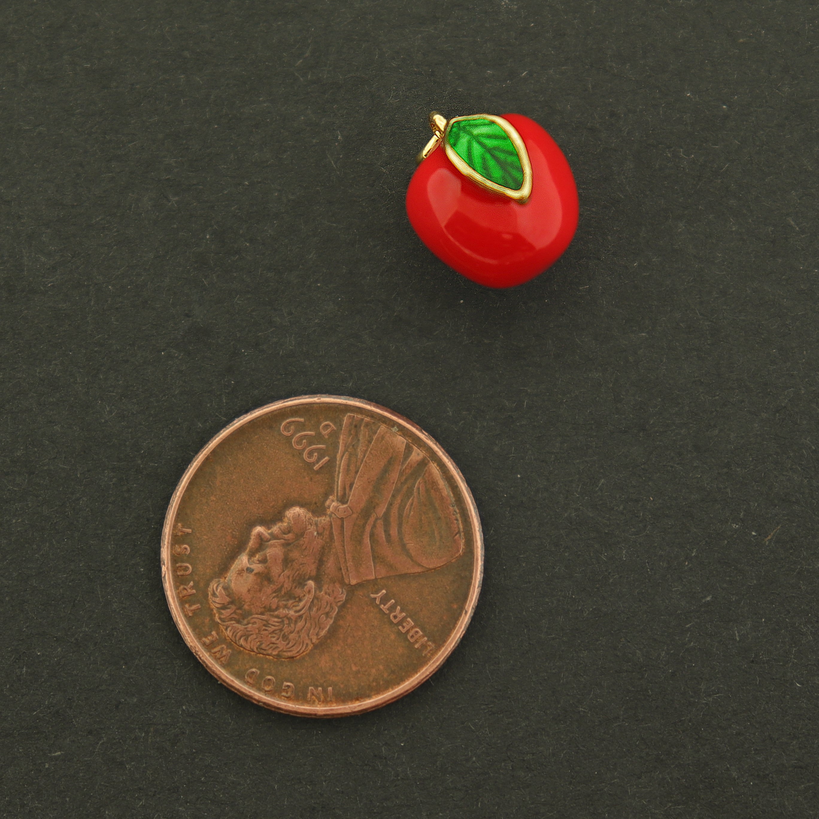 18k Apple Charm - Food Pendant - 18k Gold Plated Enamel Charm - GLD603