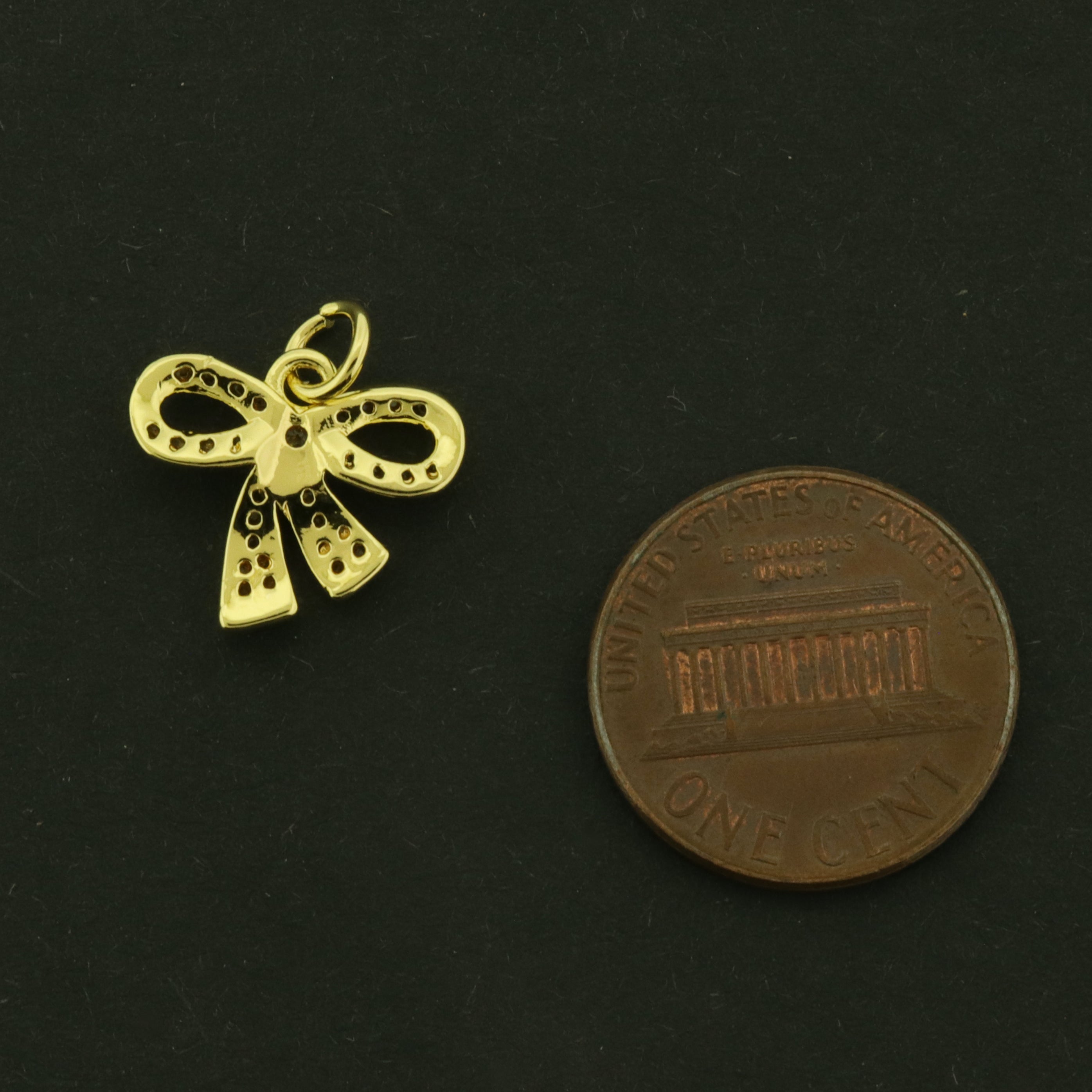 18k Bow Charm - Fashion Pendant - 18k Plated Brass with CZs - GLD1080