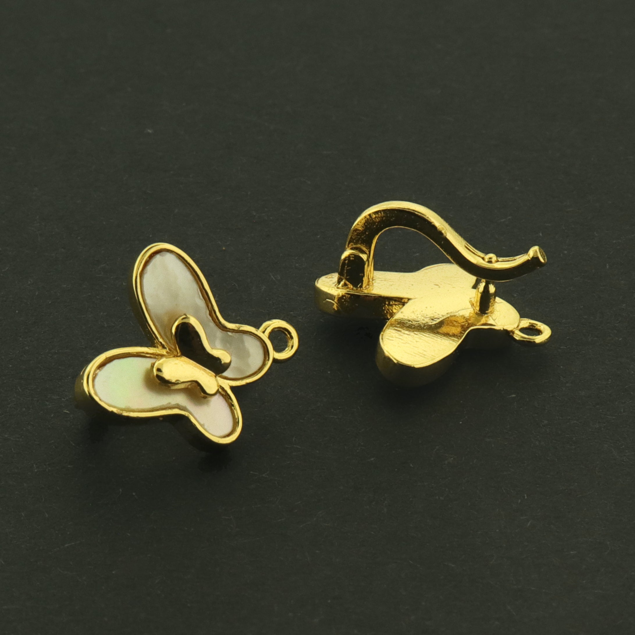 18k Butterfly Earrings - Mother of Pearl Leverback - 18k Gold Plated Brass - GLD1073