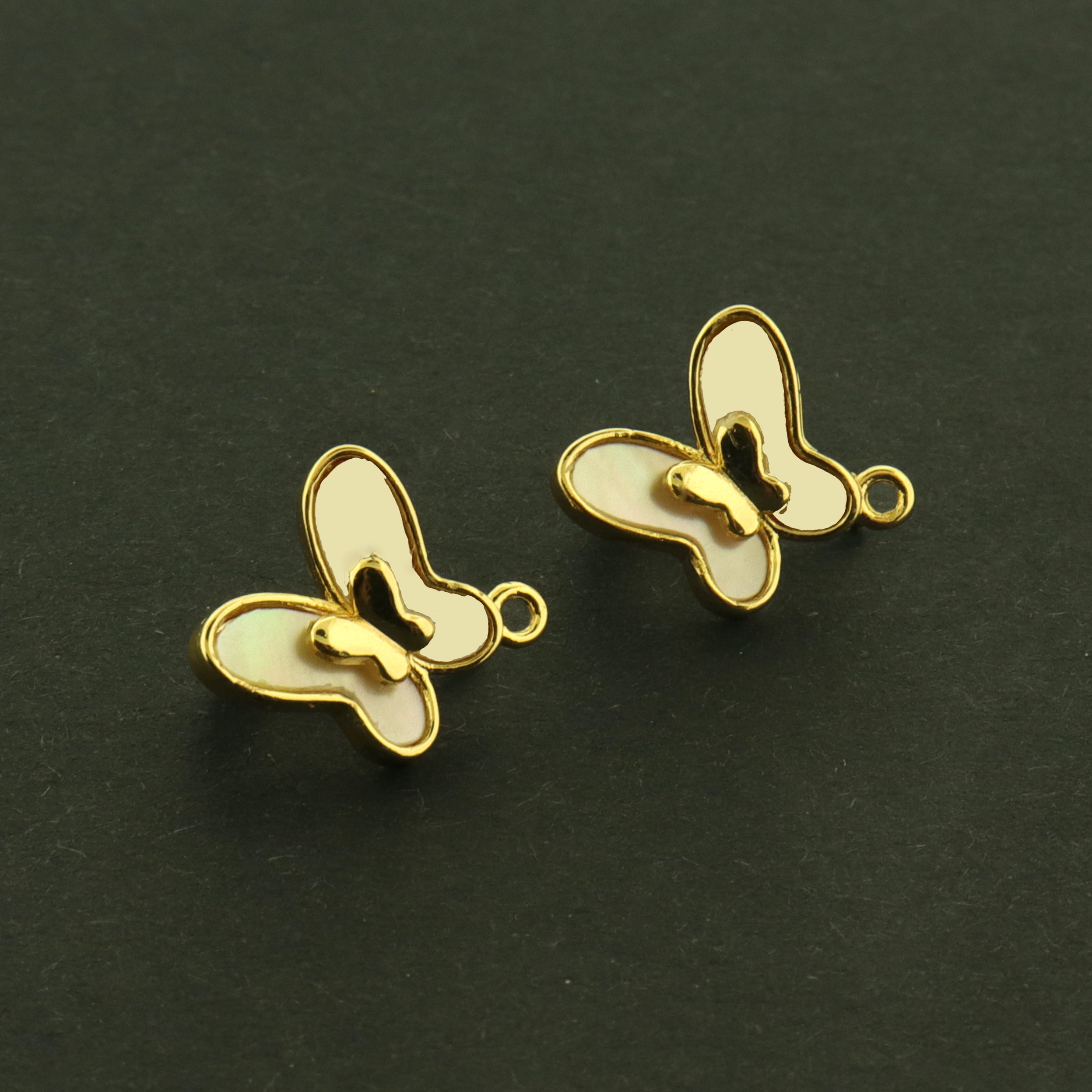 18k Butterfly Earrings - Mother of Pearl Leverback - 18k Gold Plated Brass - GLD1073