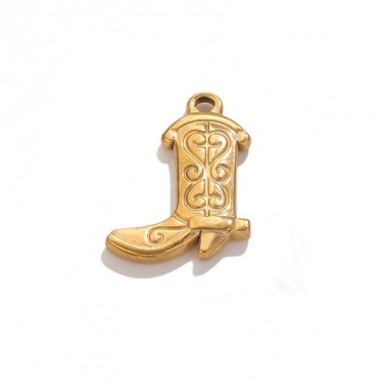 18k Cowboy Boot Charm - Southwestern Pendant - 18k Gold Plated Stainless - GLD1220
