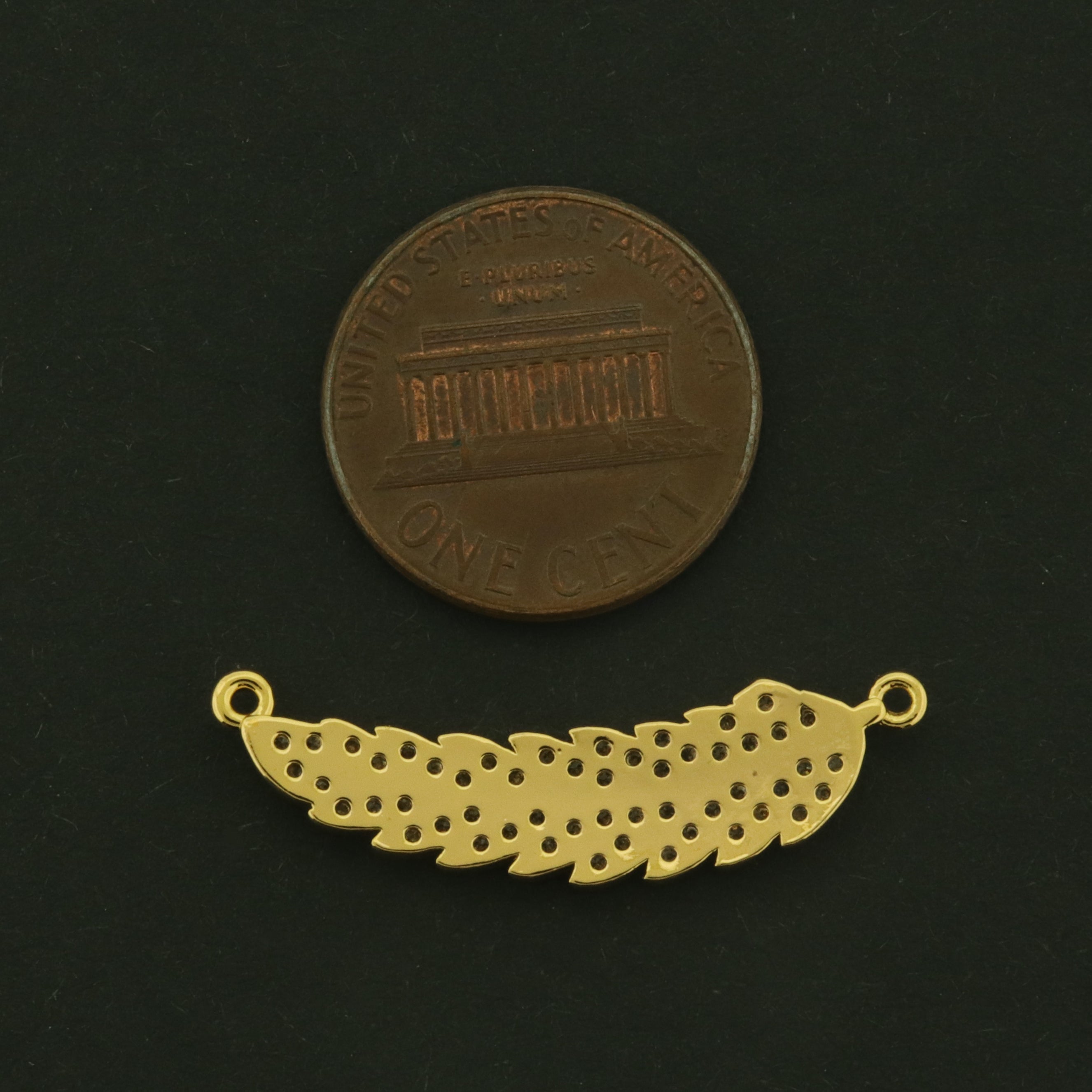 18k Feather Connector Charms - 18k Plated Brass with CZs - GLD1086