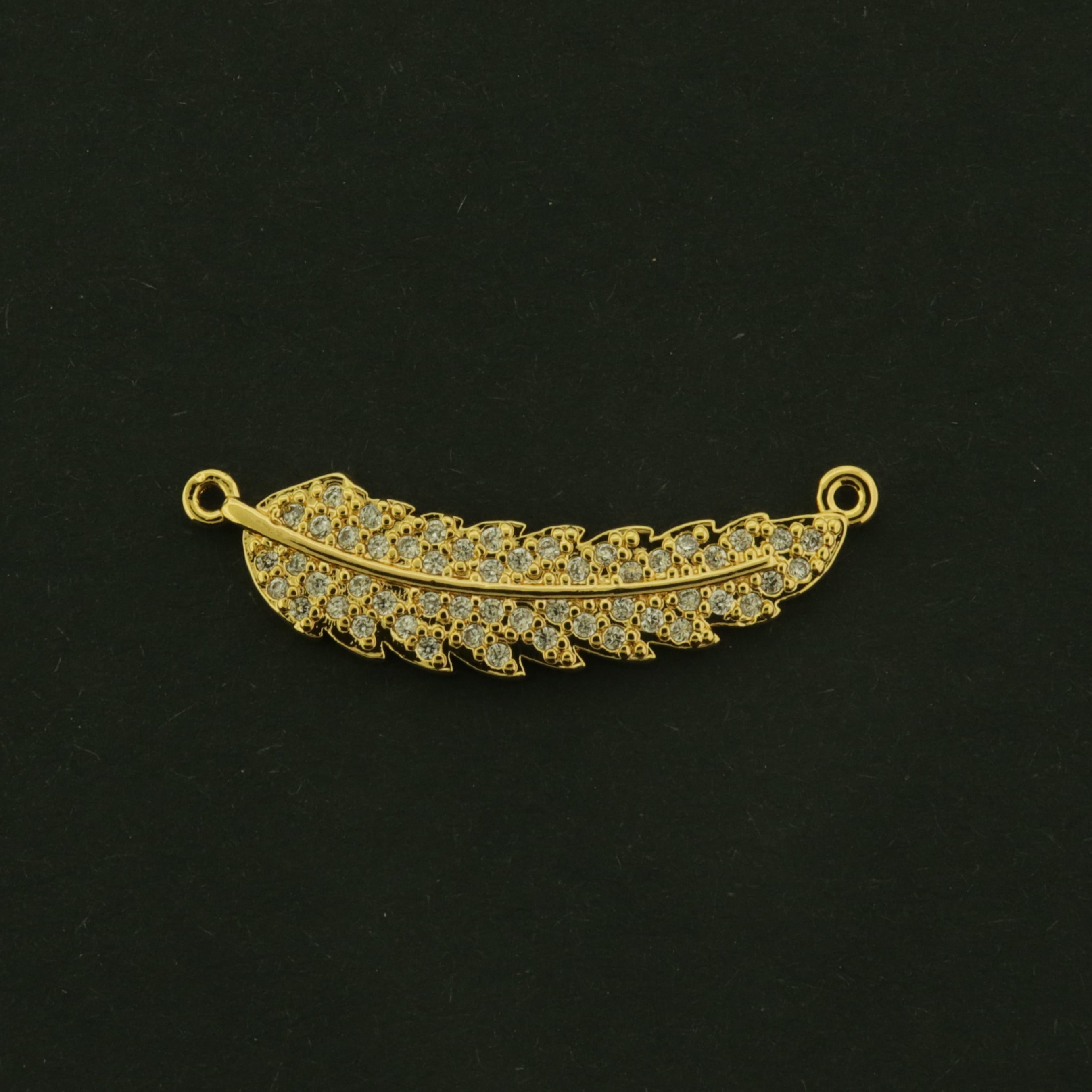 18k Feather Connector Charms - 18k Plated Brass with CZs - GLD1086
